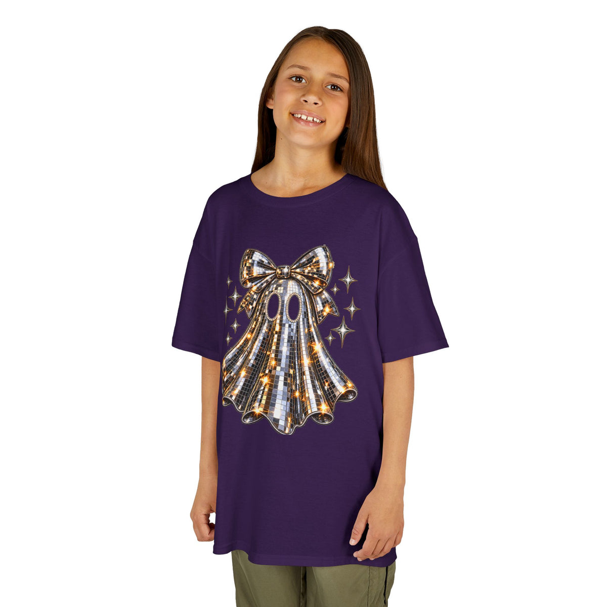 Disco Ball Ghost With Bow T-Shirt | Cute Spooky Sparkle Halloween Tee | Cr8tive Designs