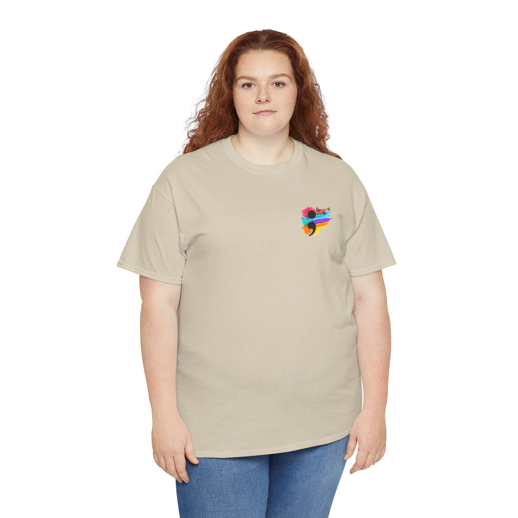 Watercolor Semicolon T-Shirt | Rainbow Splash Mental Health Pocket Print Tee | Cr8tive Designs