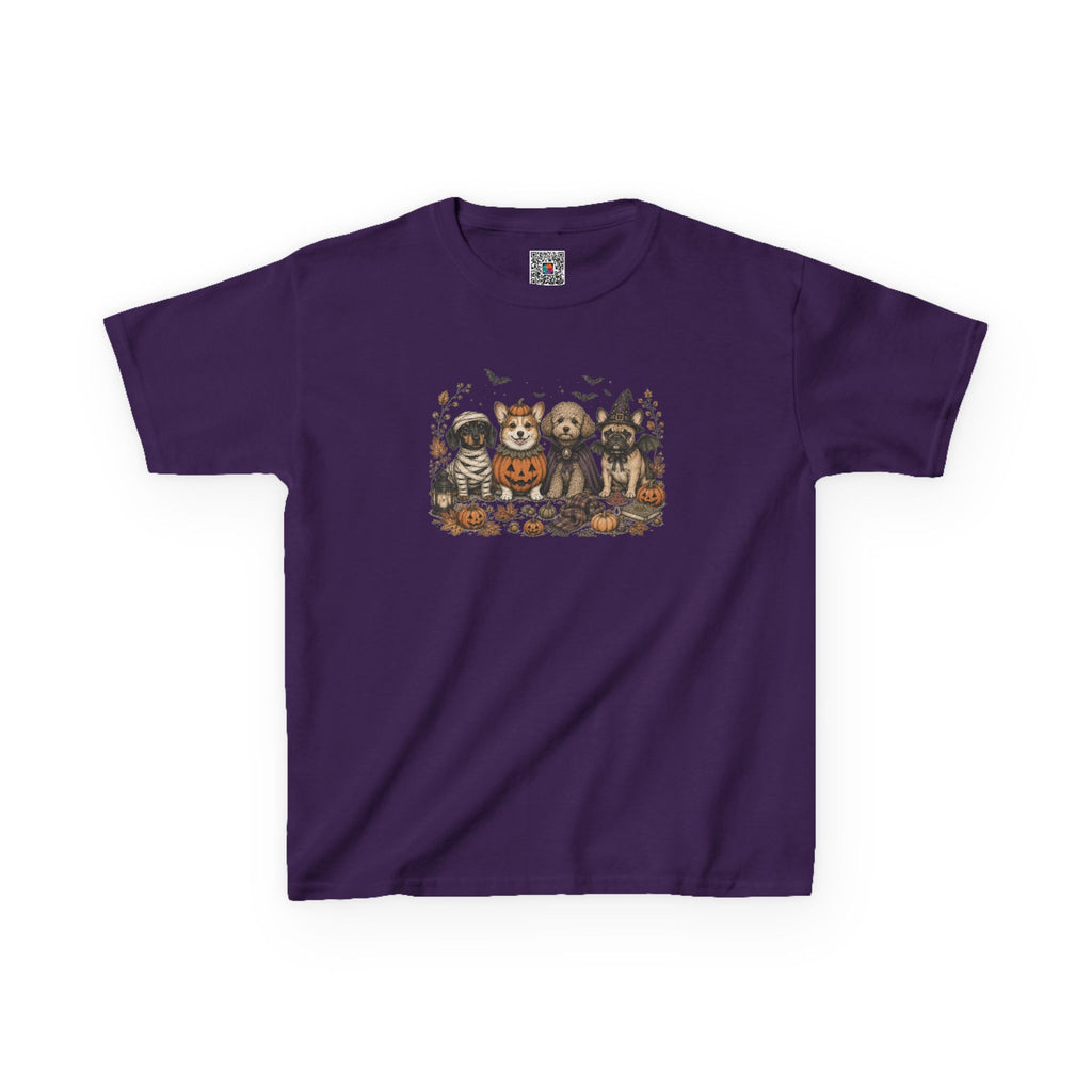 Spooky Puppies Pumpkin & Witch T-Shirt | Vintage Halloween Dog Lover Kids Tee | Cr8tive Designs