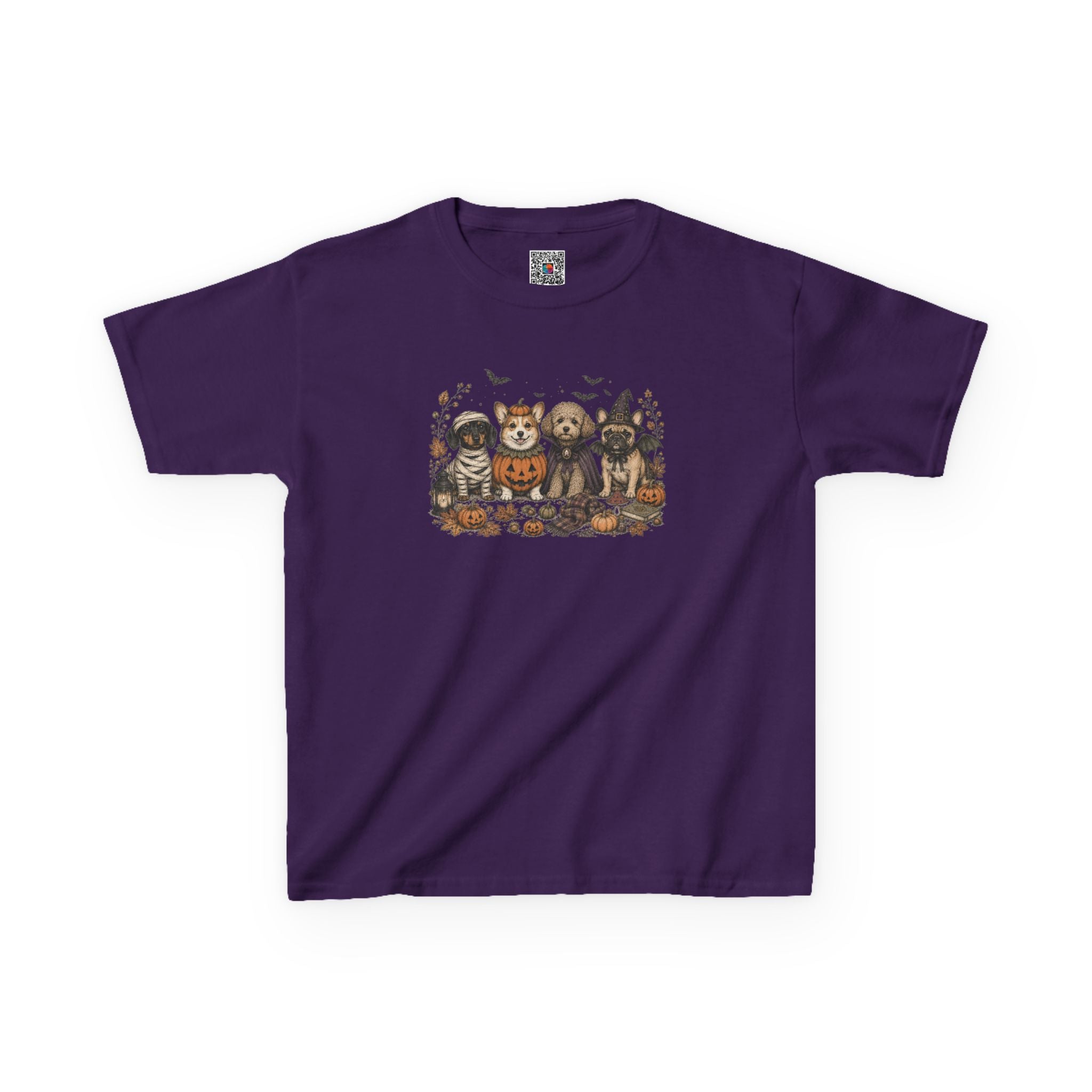 Spooky Puppies Pumpkin & Witch T-Shirt | Vintage Halloween Dog Lover Kids Tee | Cr8tive Designs
