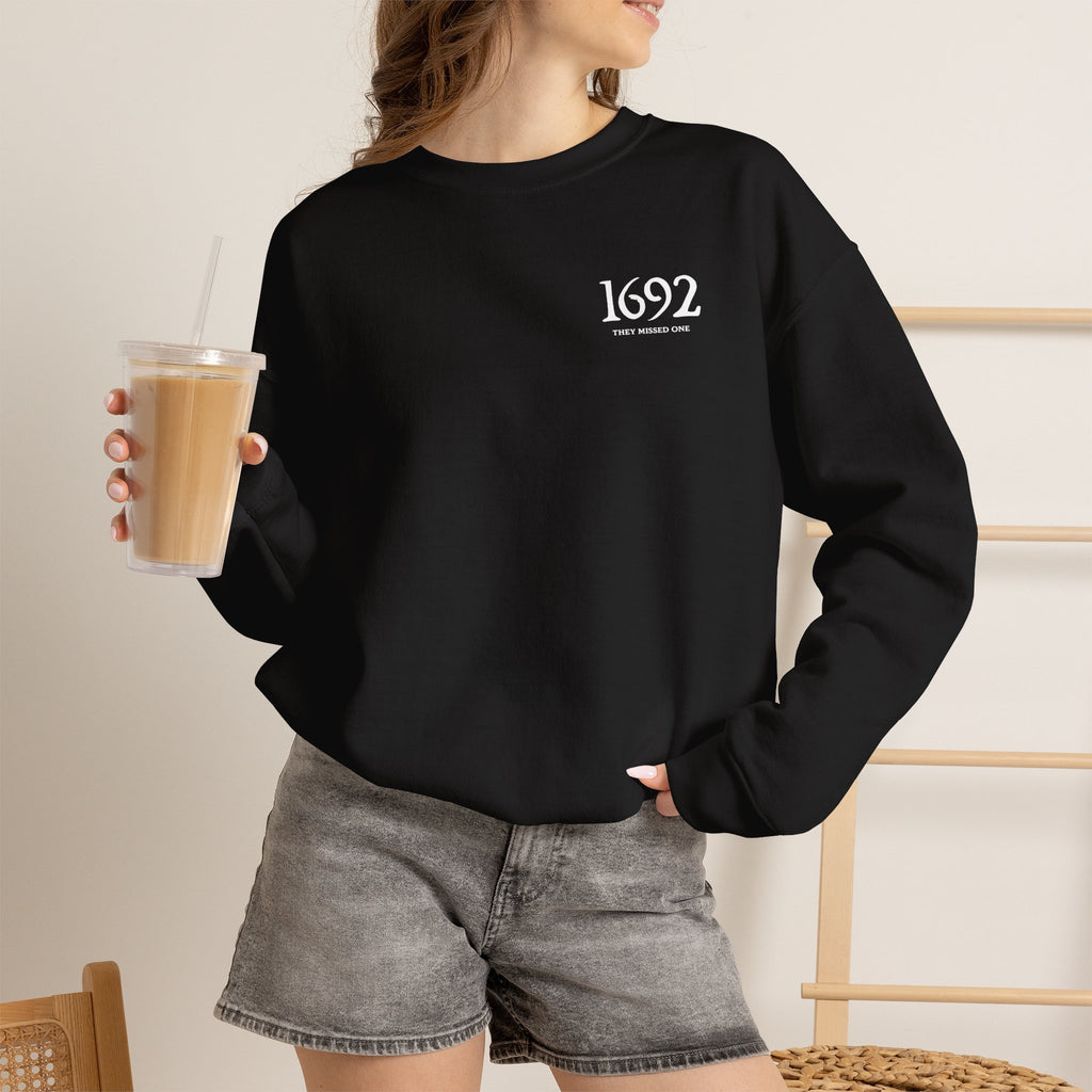 1692 They Missed One Sweatshirt | Minimalist Witchy Chest Graphic Crewneck | Cr8tive Designs