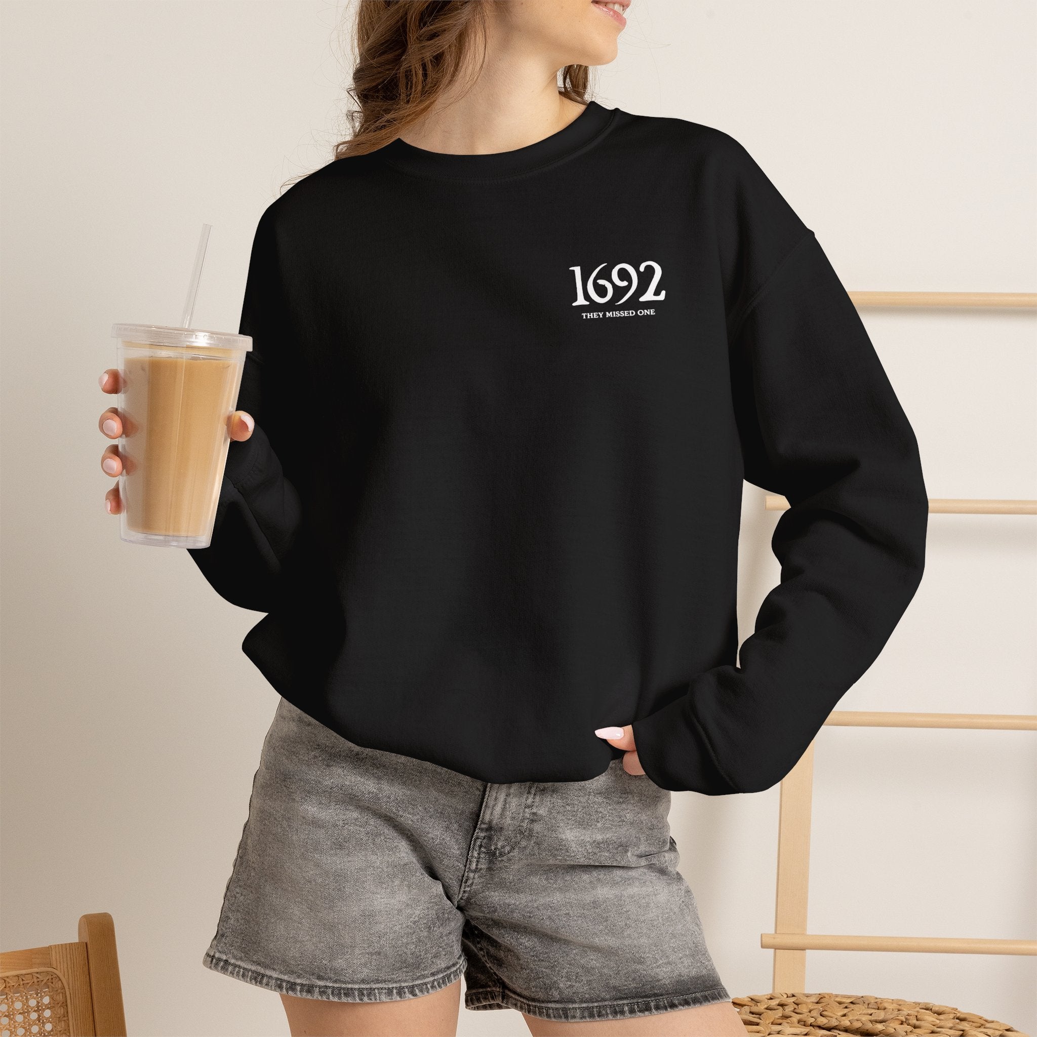 1692 They Missed One Sweatshirt | Minimalist Witchy Chest Graphic Crewneck | Cr8tive Designs
