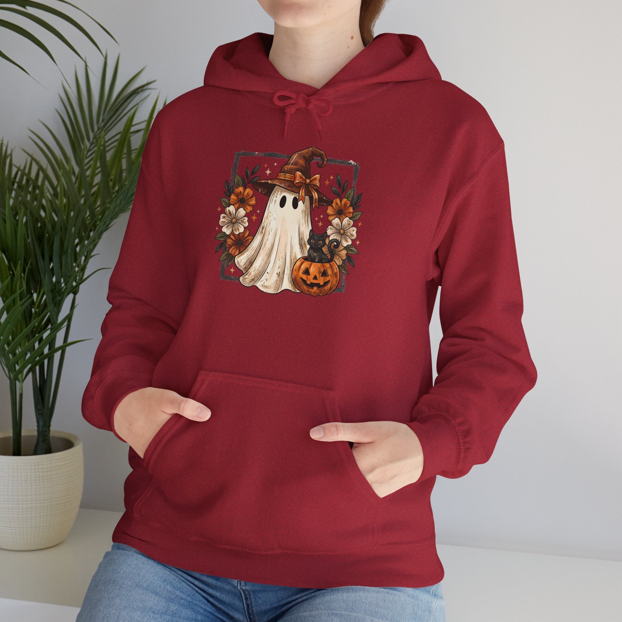 Floral Witch Ghost with Black Cat Hoodie | Cr8tive Designs