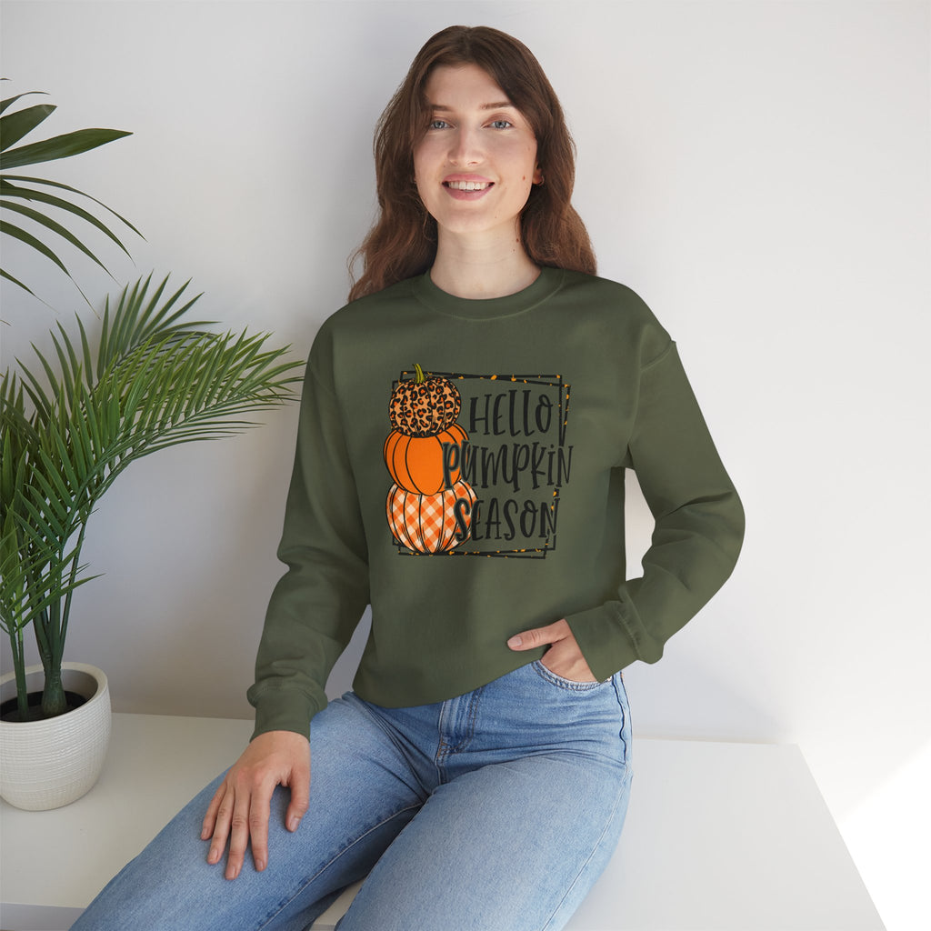 Hello Pumpkin Season Sweatshirt | Stacked Leopard & Plaid Crewneck | Cr8tive Designs