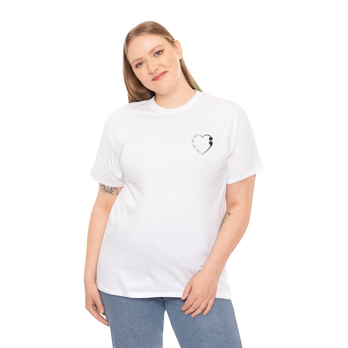 Heart Semicolon Pocket Print T-Shirt | Minimalist Suicide Prevention Graphic Tee | Cr8tive Designs