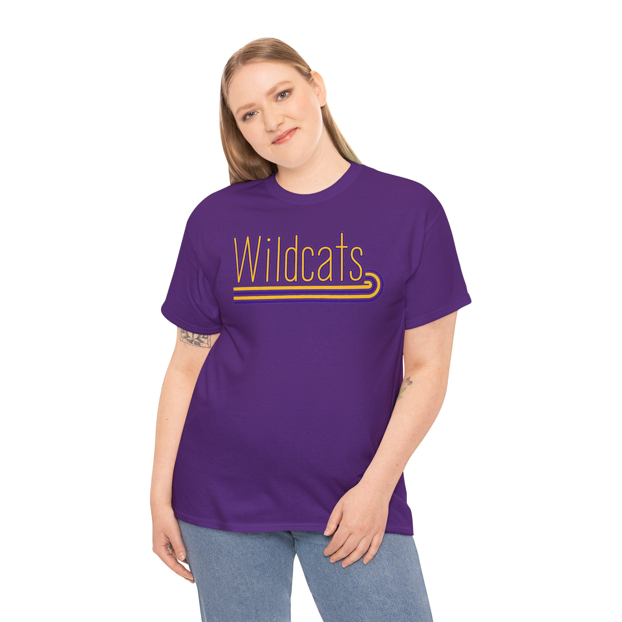 Wildcats Retro Stripe | Purple and Gold School Spirit T-Shirt | Cr8tive Designs