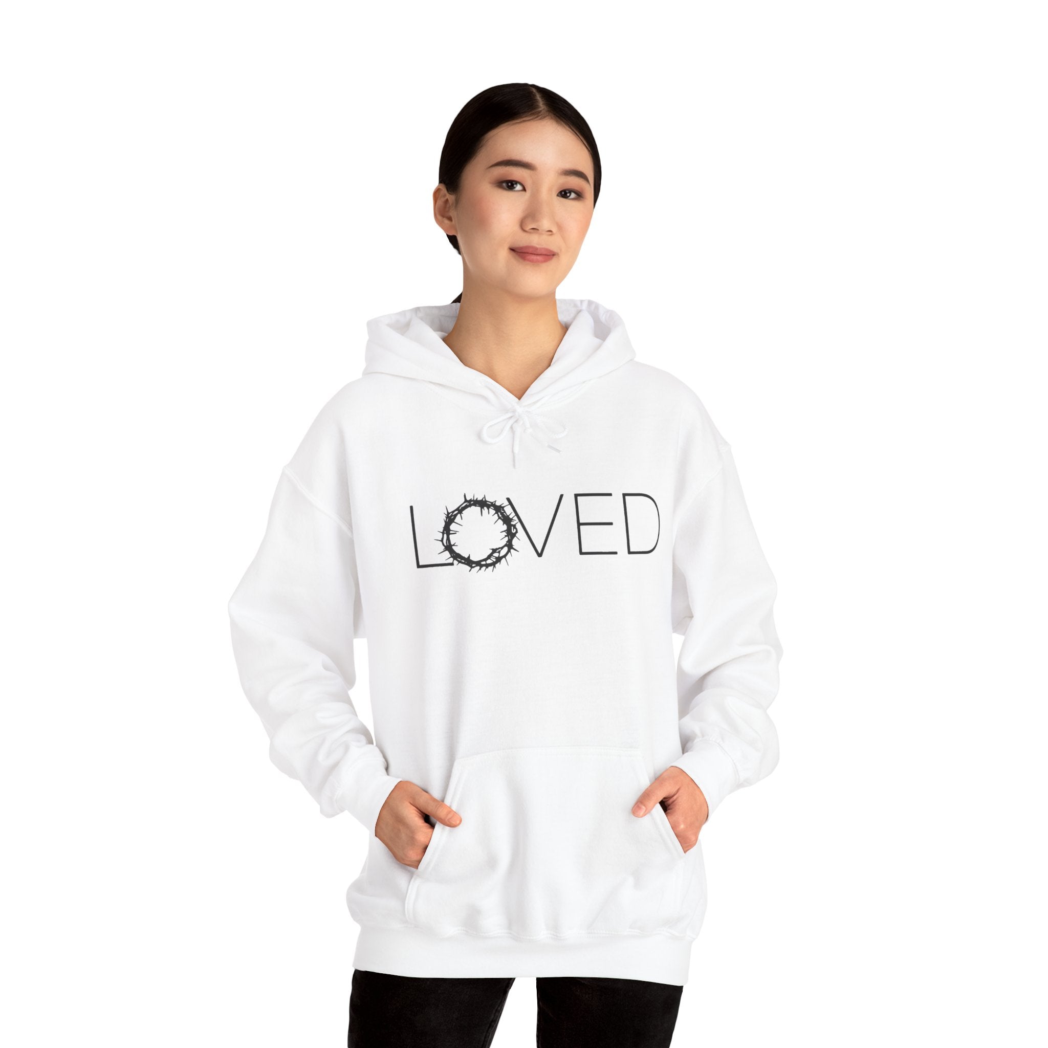 Loved Wreath Hoodie — "LOVED" Minimal Script Pullover/Cr8tive Designs