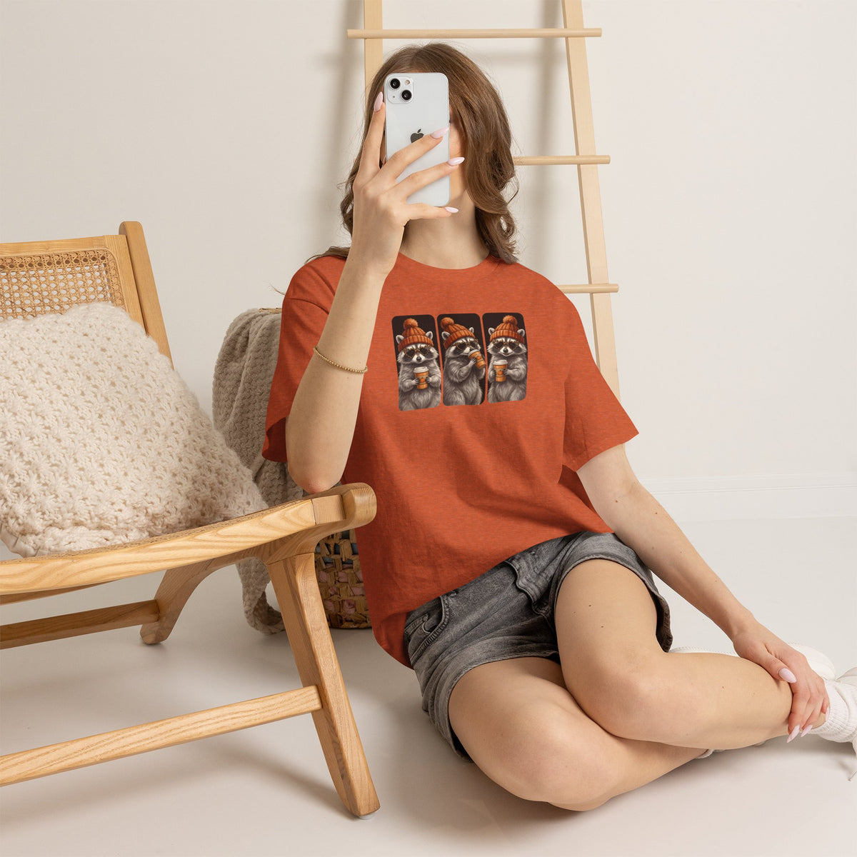 Cozy Raccoons Drinking Coffee Tee | Vintage Fall Beanie Raccoon T-Shirt | Cr8tive Designs