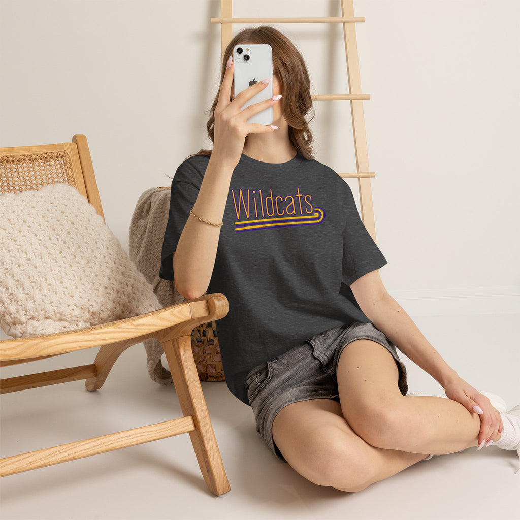 Wildcats Retro Stripe | Purple and Gold School Spirit T-Shirt | Cr8tive Designs