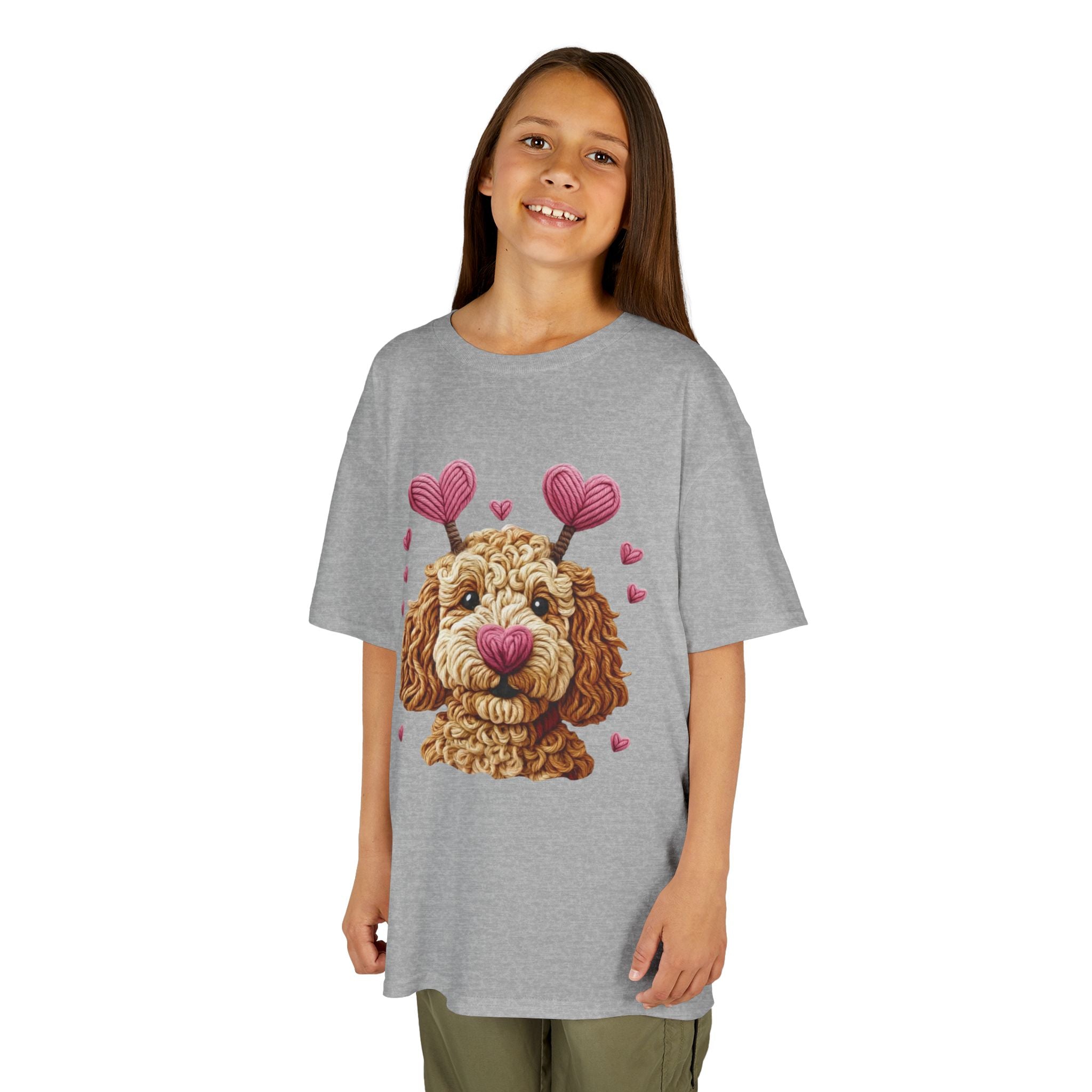 Kids Tee — Cute Goldendoodle with Heart Antennae Valentine Shirt