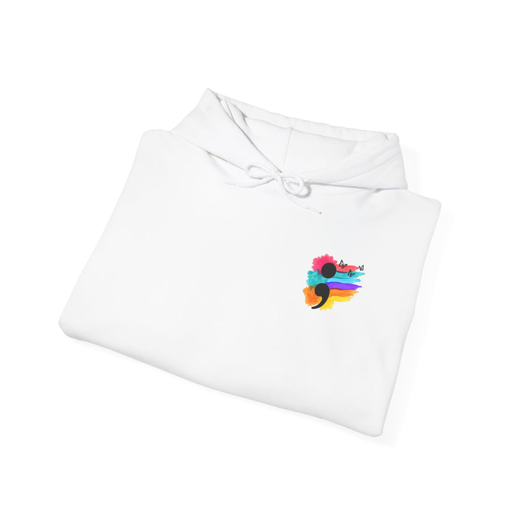 Watercolor Semicolon Hoodie | Rainbow Splash Mental Health Pocket Print Pullover | Cr8tive Designs