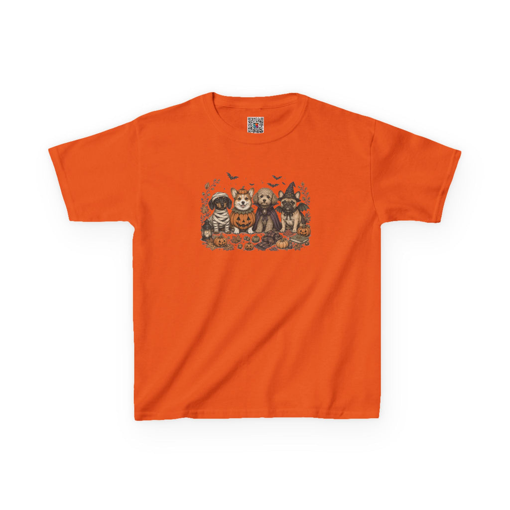 Spooky Puppies Pumpkin & Witch T-Shirt | Vintage Halloween Dog Lover Kids Tee | Cr8tive Designs