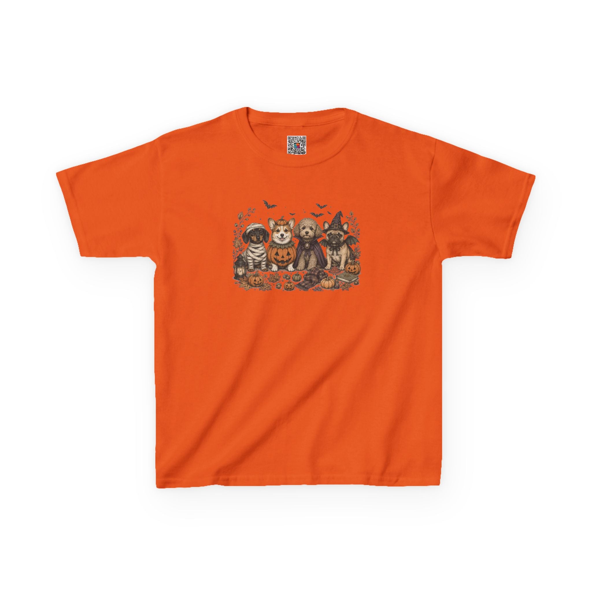 Spooky Puppies Pumpkin & Witch T-Shirt | Vintage Halloween Dog Lover Kids Tee | Cr8tive Designs