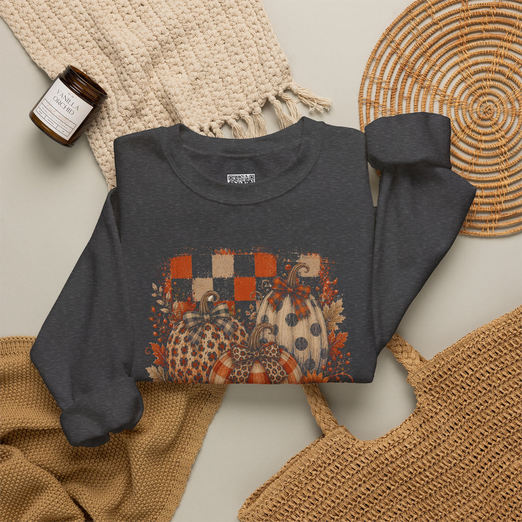 Vintage Patchwork Pumpkin Sweatshirt | Rustic Autumn Floral & Checkered Sweatshirt | Cr8tive Designs