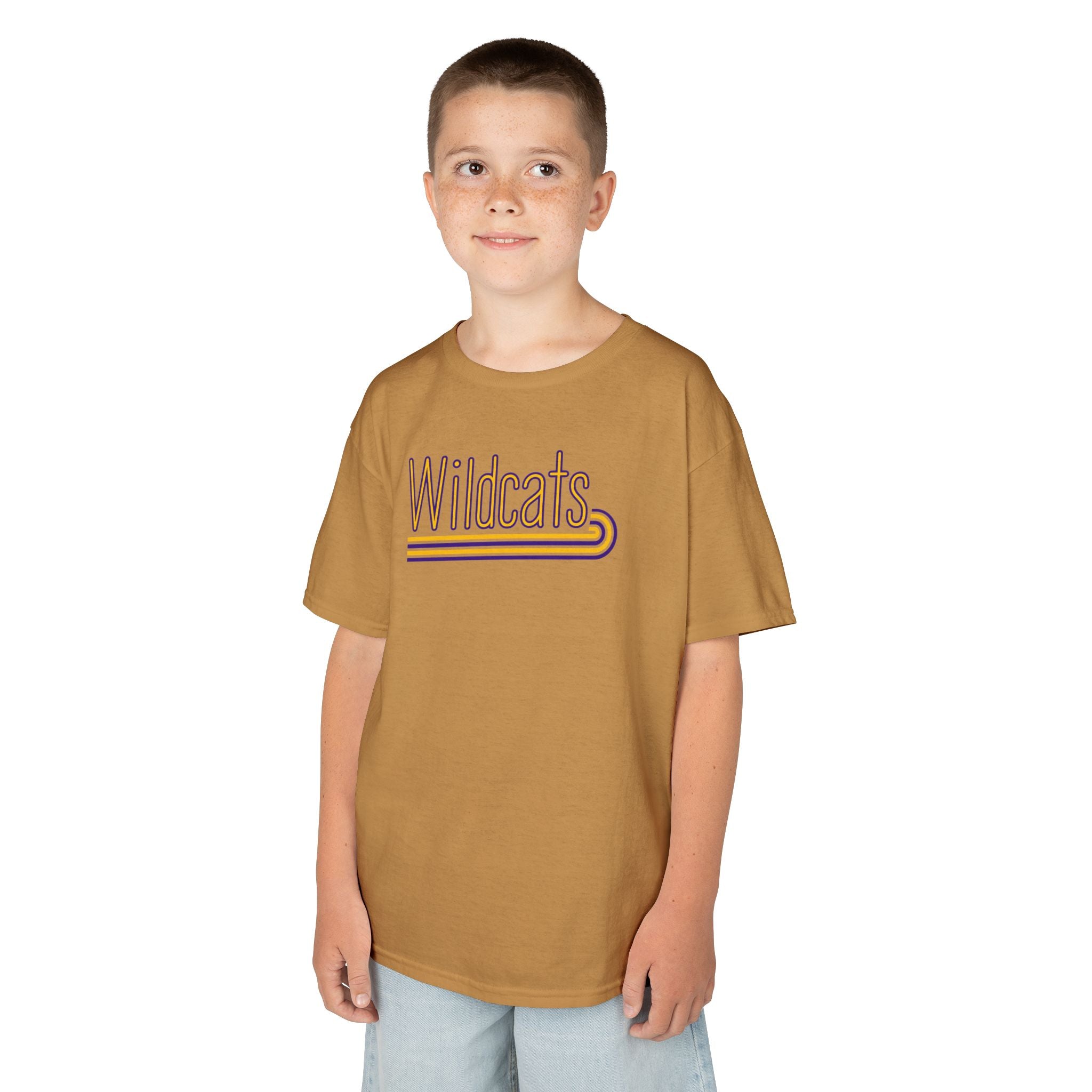 Wildcats Retro Stripe | Purple and Gold Youth Spirit T-Shirt | Cr8tive Designs
