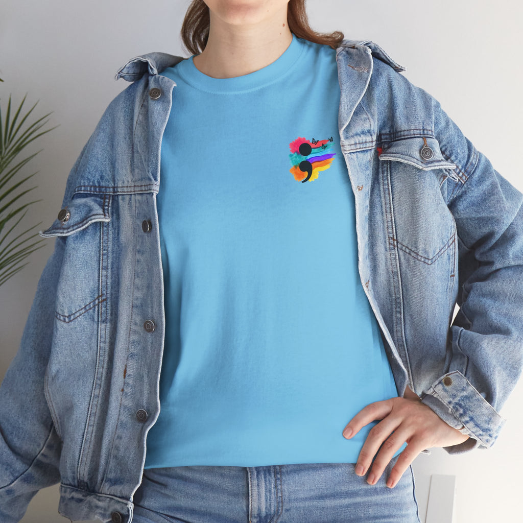 Watercolor Semicolon T-Shirt | Rainbow Splash Mental Health Pocket Print Tee | Cr8tive Designs