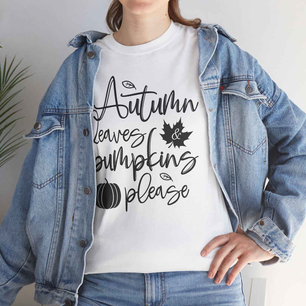 Autumn Leaves & Pumpkins Please Tee | Cozy Fall Graphic T-Shirt | Cr8tive Designs