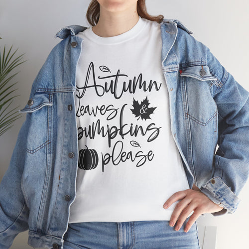 Autumn Leaves & Pumpkins Please Tee | Cozy Fall Graphic T-Shirt | Cr8tive Designs