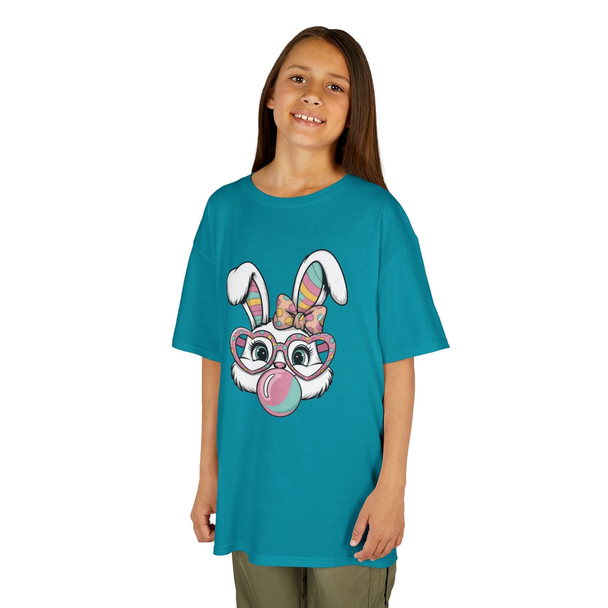 Kids Bunny Bubblegum T‑Shirt — Cute Easter Bunny with Glasses & Bow