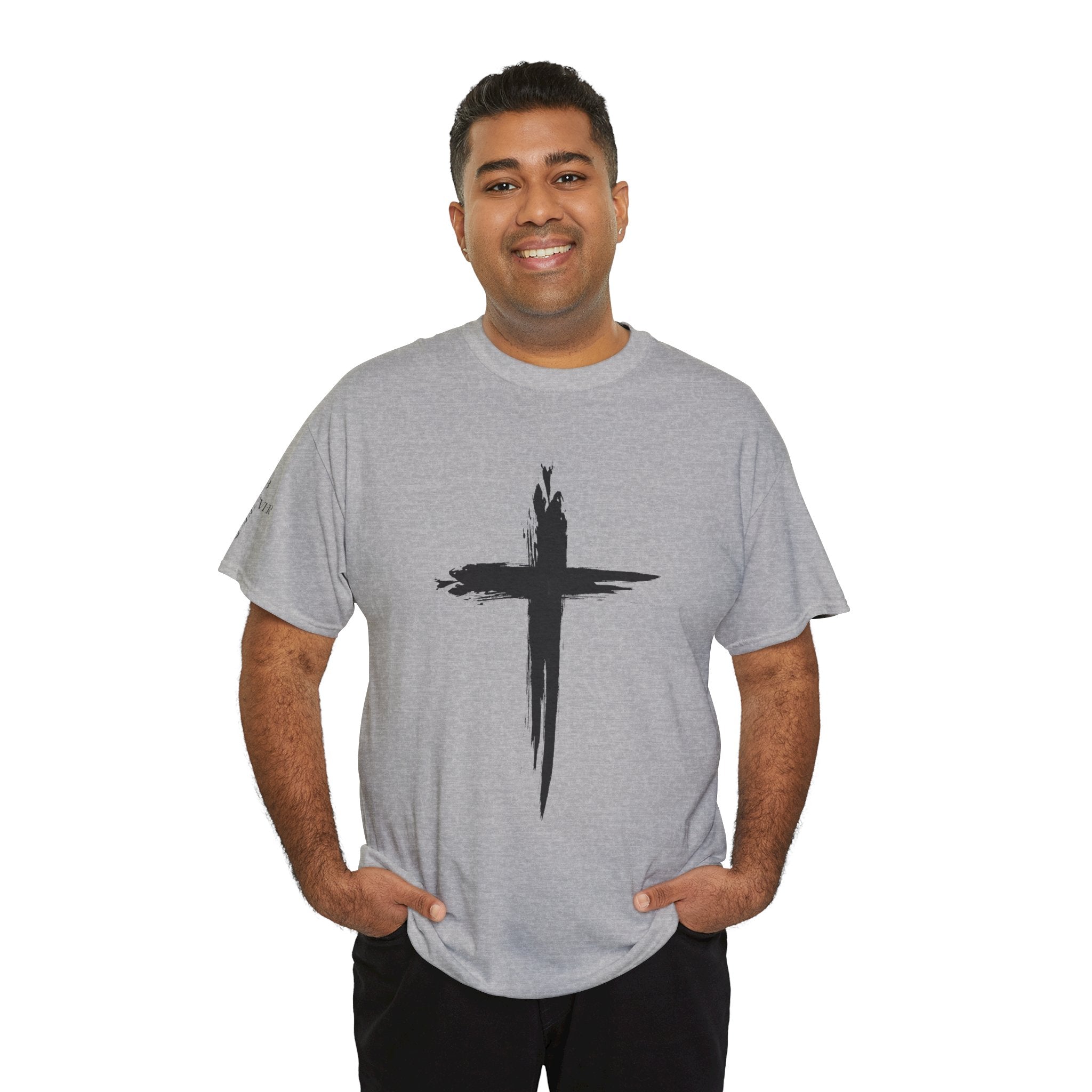 Black Brushstroke Cross T‑Shirt — Minimalist Christian Faith Tee