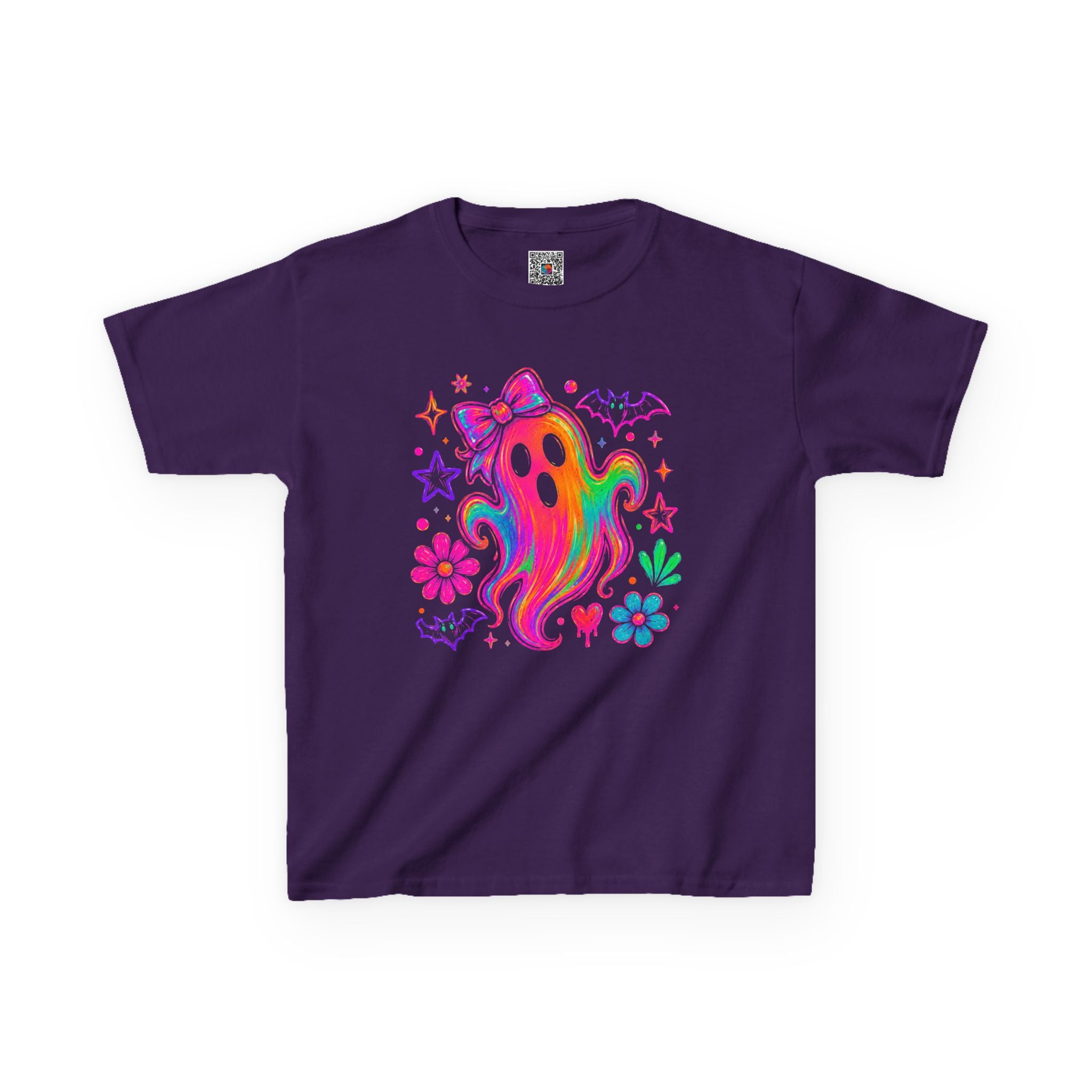 Rainbow Psychedelic Ghost Kids Tee | Bright Neon Halloween T-Shirt | Cr8tive Designs