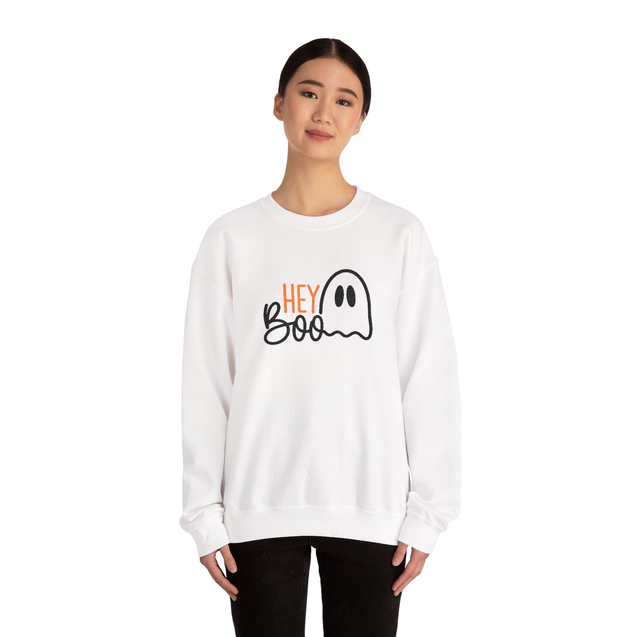 Embroidered Hey Boo Sweatshirt | Cute Ghost Halloween Crewneck | Cr8tive Designs