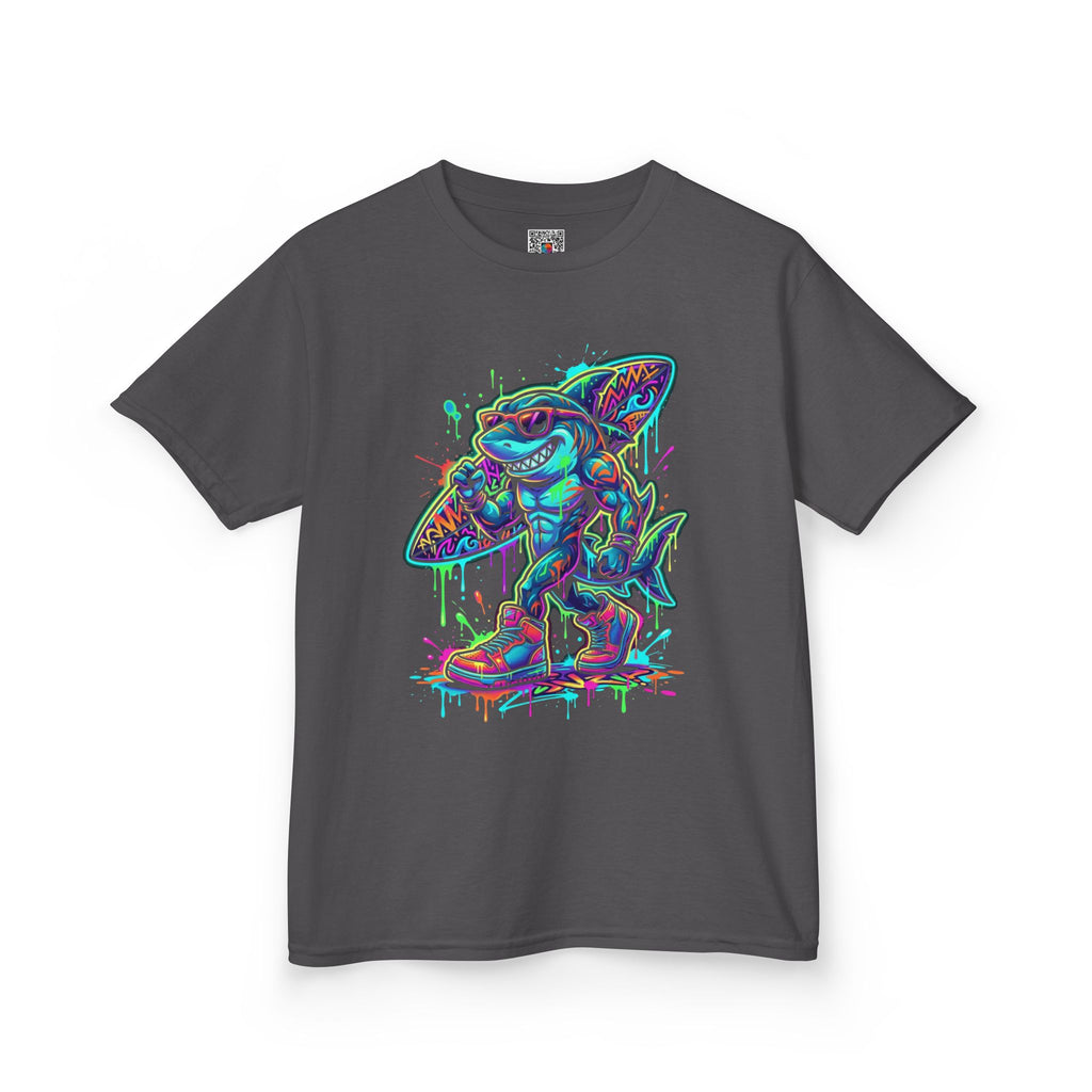 Kids Surfing Shark T‑Shirt — Neon Drip Graphic Tee | Cr8tive Designs