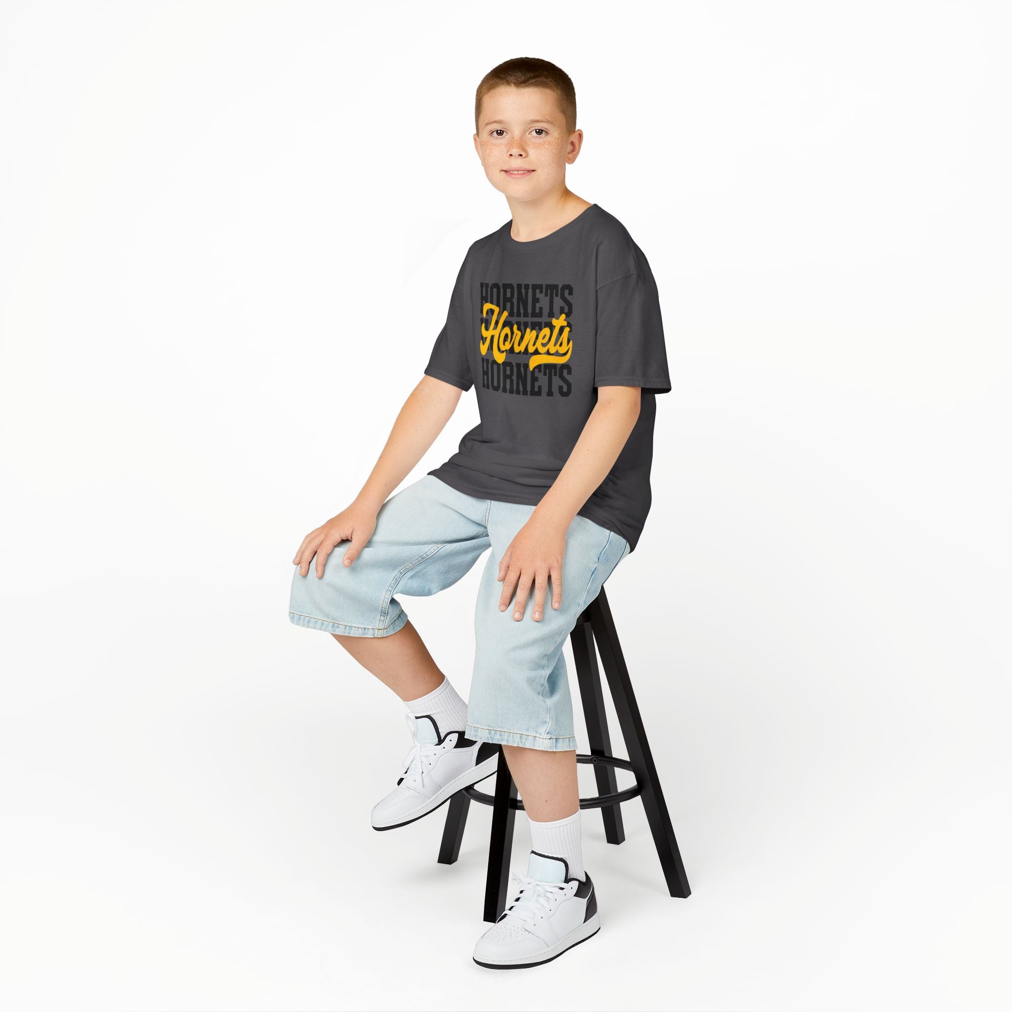 Stacked Hornets Script Youth T-Shirt | School Spirit Mascot Game Day Tee | Cr8tive Designs