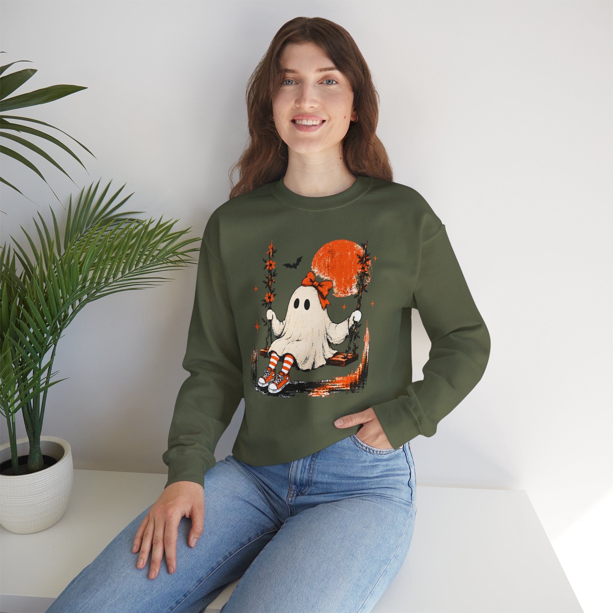 Vintage Swing Ghost Sweater| Cute Autumn Halloween Crewneck Sweater | Cr8tive Designs
