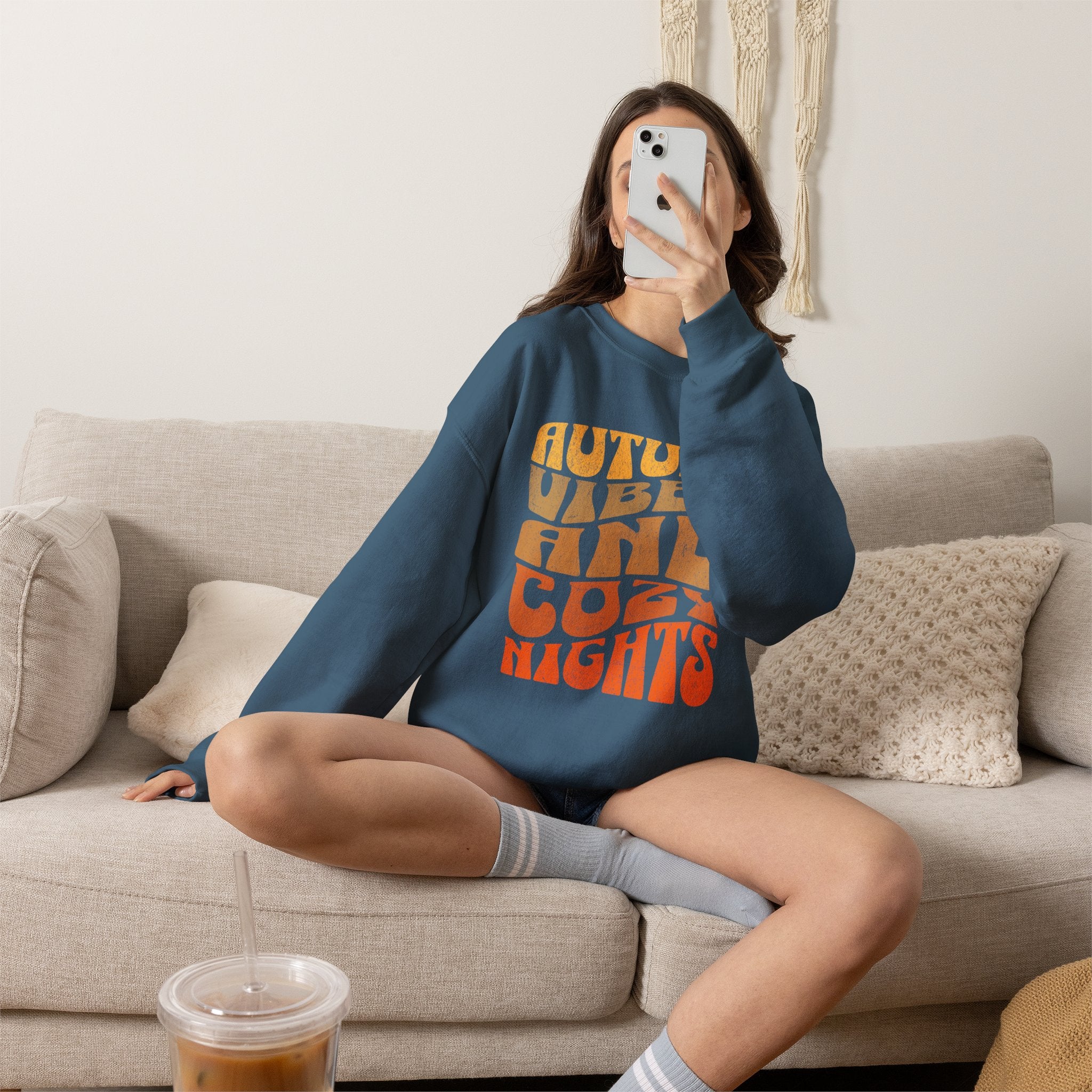 Autumn Vibes and Cozy Nights Sweatshirt | Retro Wavy Fall Crewneck | Cr8tive Designs