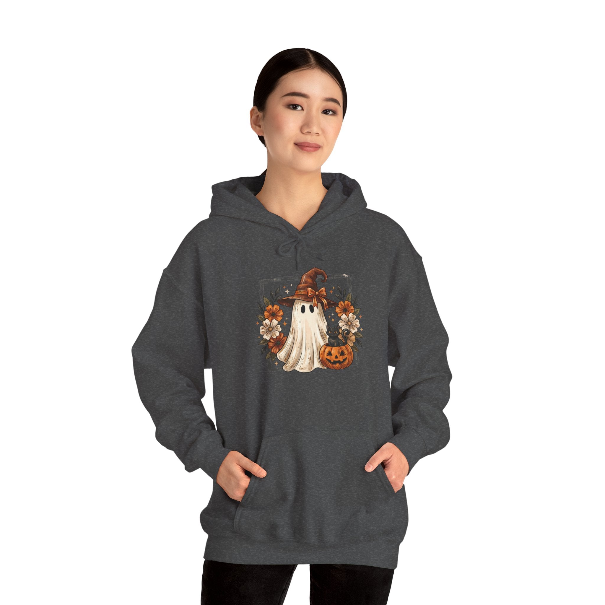 Floral Witch Ghost with Black Cat Hoodie | Cr8tive Designs