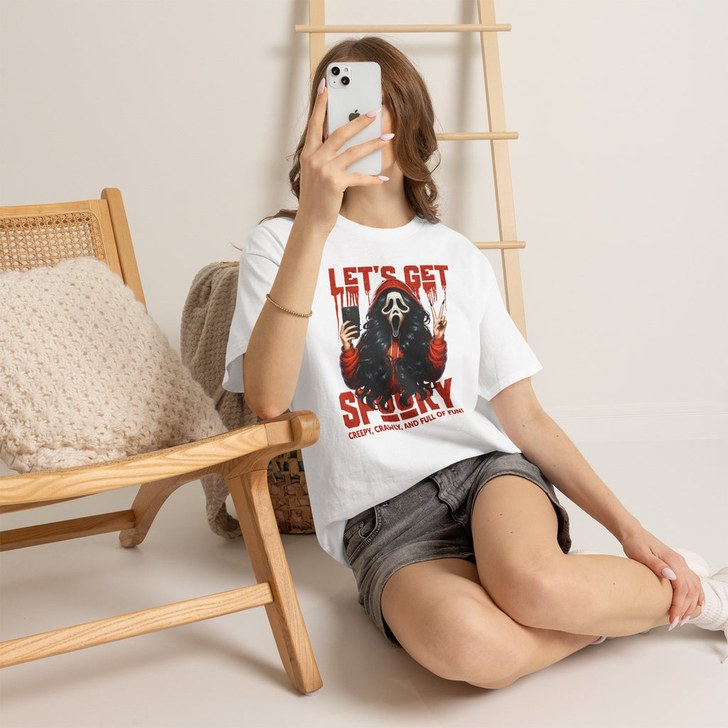Let's Get Spooky Ghostface Selfie T-Shirt | Halloween Horror Graphic Tee | Cr8tive Designs