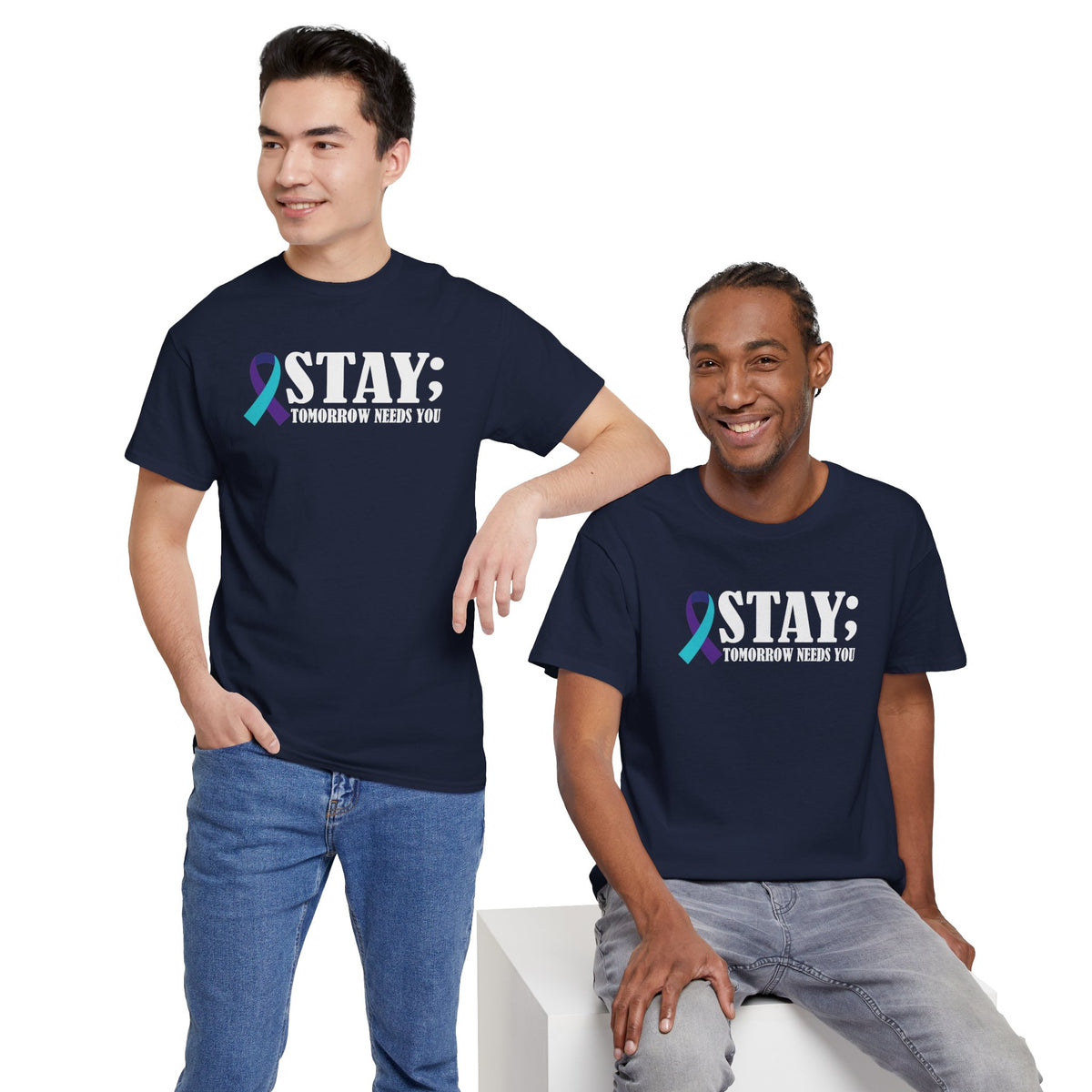 STAY Tomorrow Needs You T-Shirt | Suicide Prevention Ribbon Semicolon Tee | Cr8tive Designs
