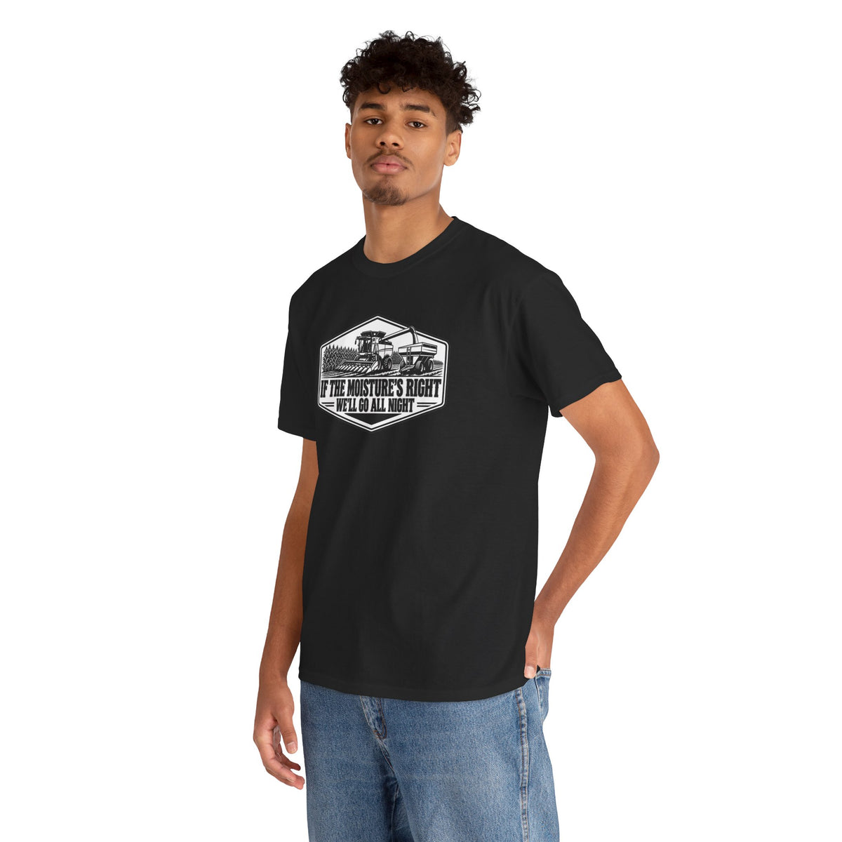 If The Moisture's Right We'll Go All Night T-Shirt | Funny Combine Harvester Graphic Tee | Cr8tive Designs