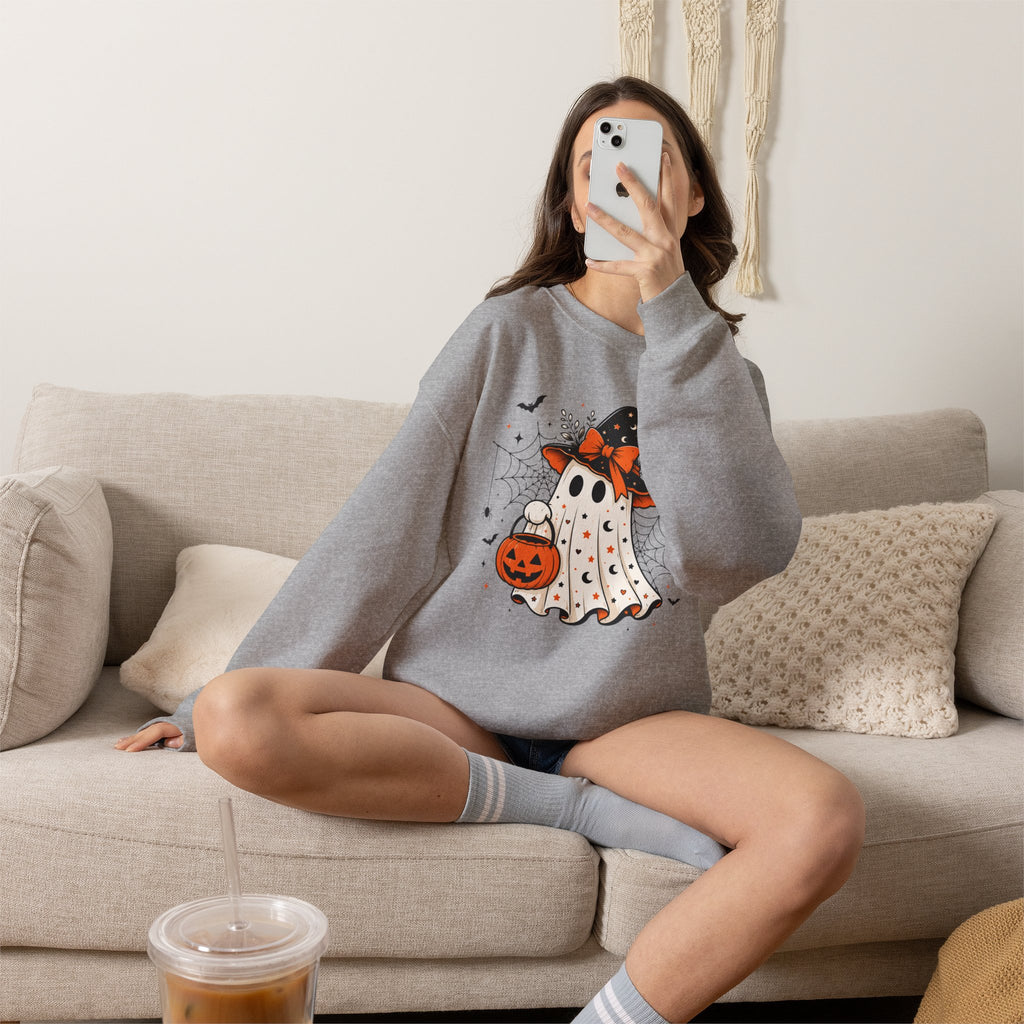 Trick or Treat Witch Ghost Sweatshirt | Spooky Season Halloween Crewneck | Cr8tive Designs