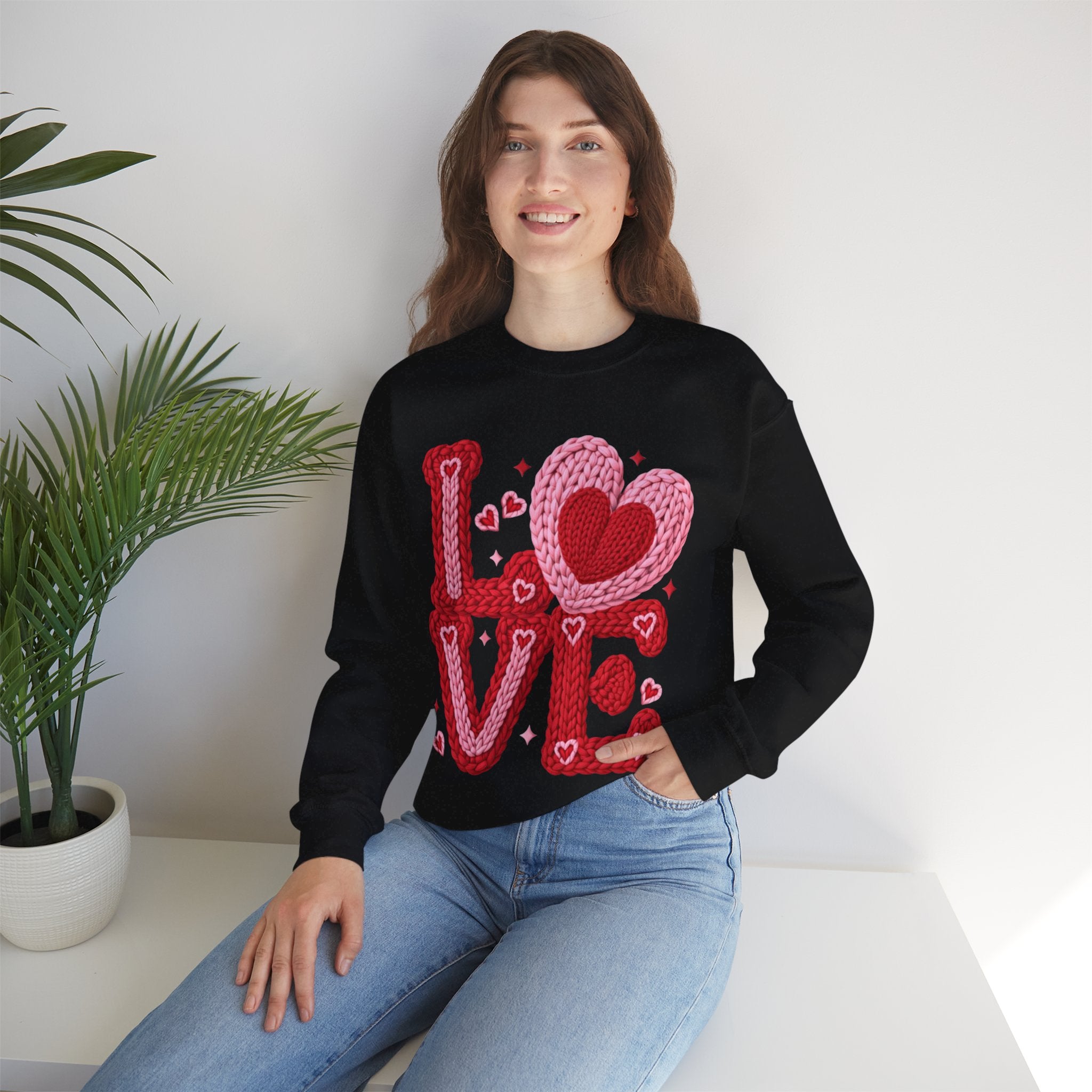 Love Knit Crewneck Sweatshirt — Valentine Heart Graphic