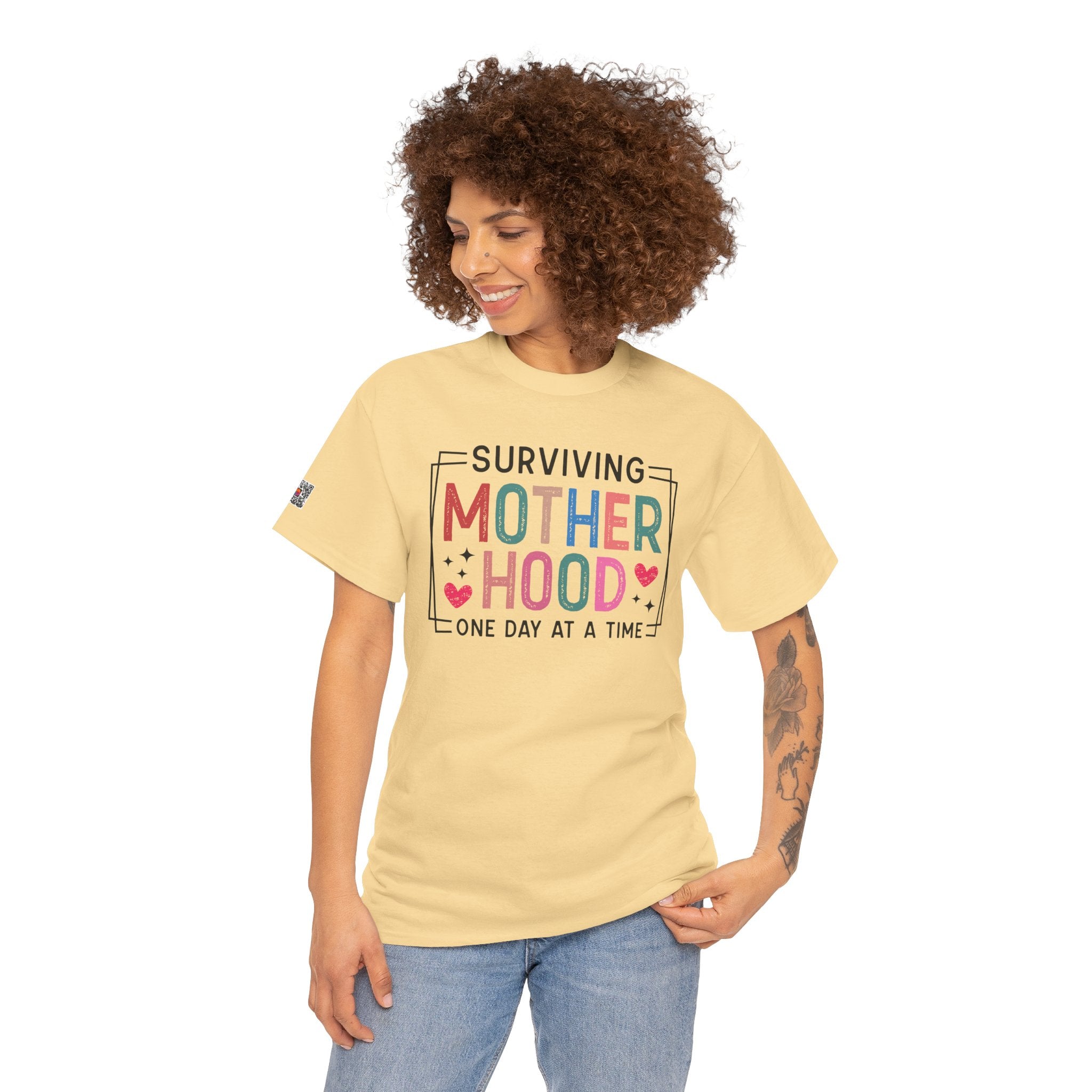 Surviving Motherhood One Day at a Time T-Shirt | Funny Mom Life Graphic Tee | Colorful Statement Shirt | Cr8tive Designs
