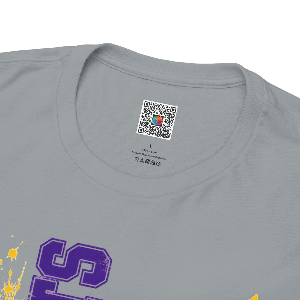 Wildcats Vertical Mascot | Purple & Gold School Spirit T-Shirt | Cr8tive Designs