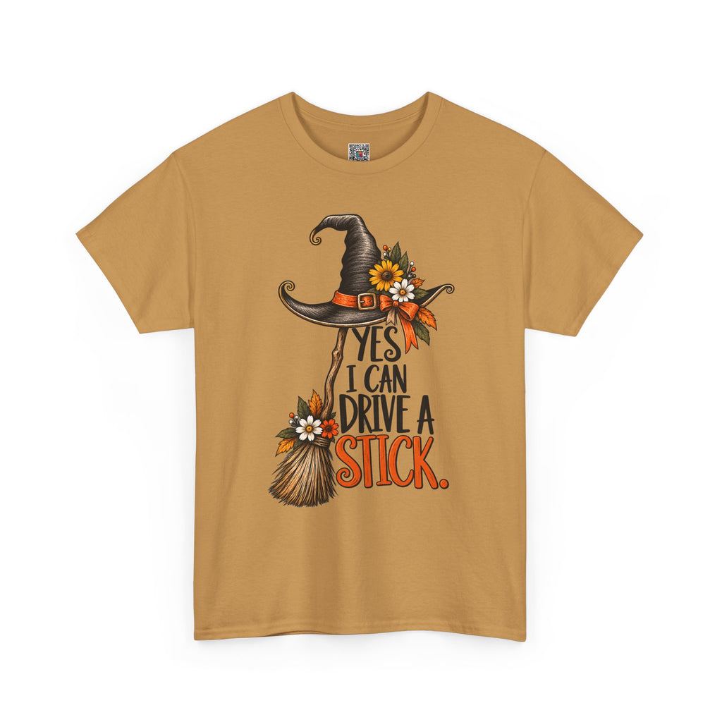 Yes I Can Drive A Stick T-Shirt | Funny Witch Broomstick Halloween Tee | Cr8tive Designs