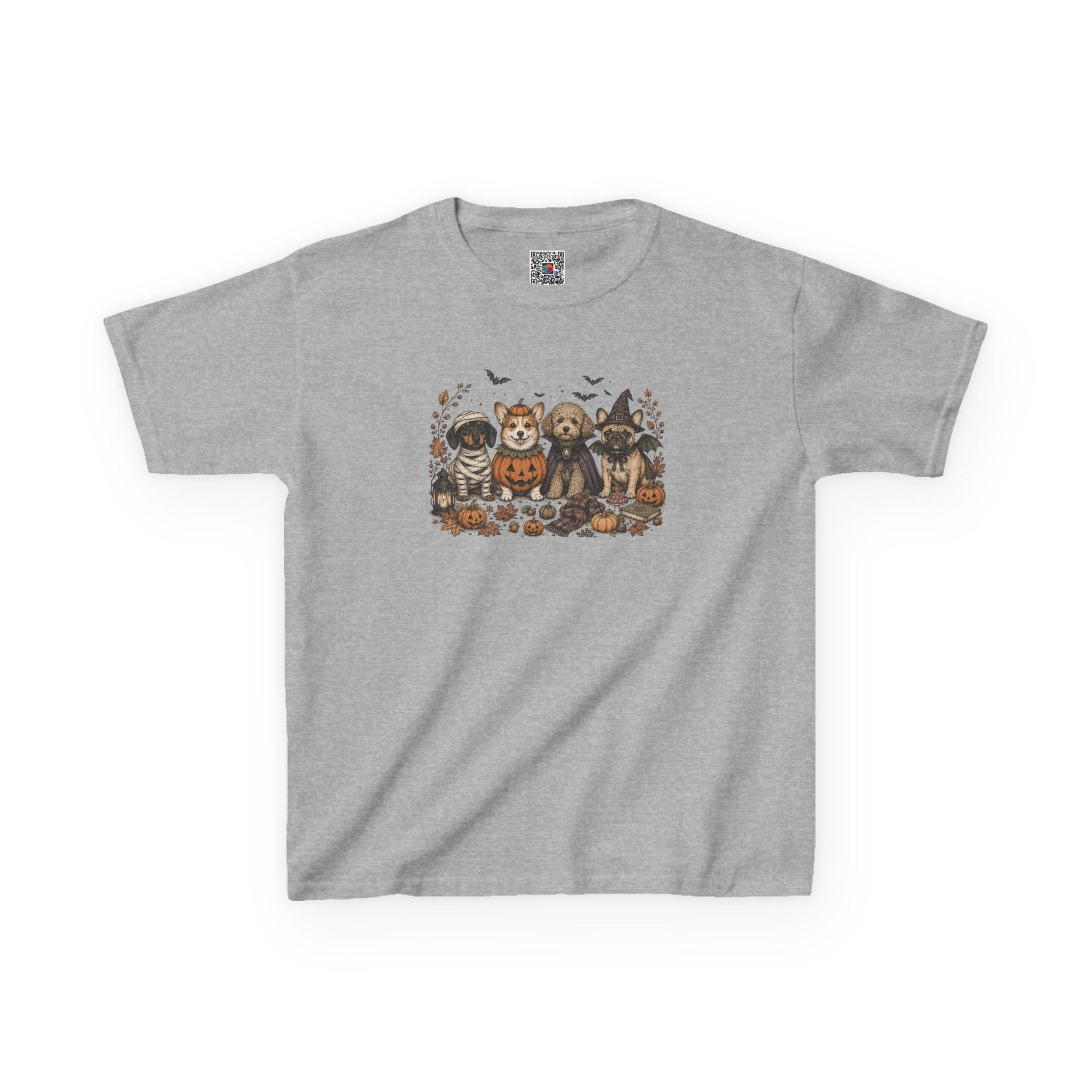 Spooky Puppies Pumpkin & Witch T-Shirt | Vintage Halloween Dog Lover Kids Tee | Cr8tive Designs