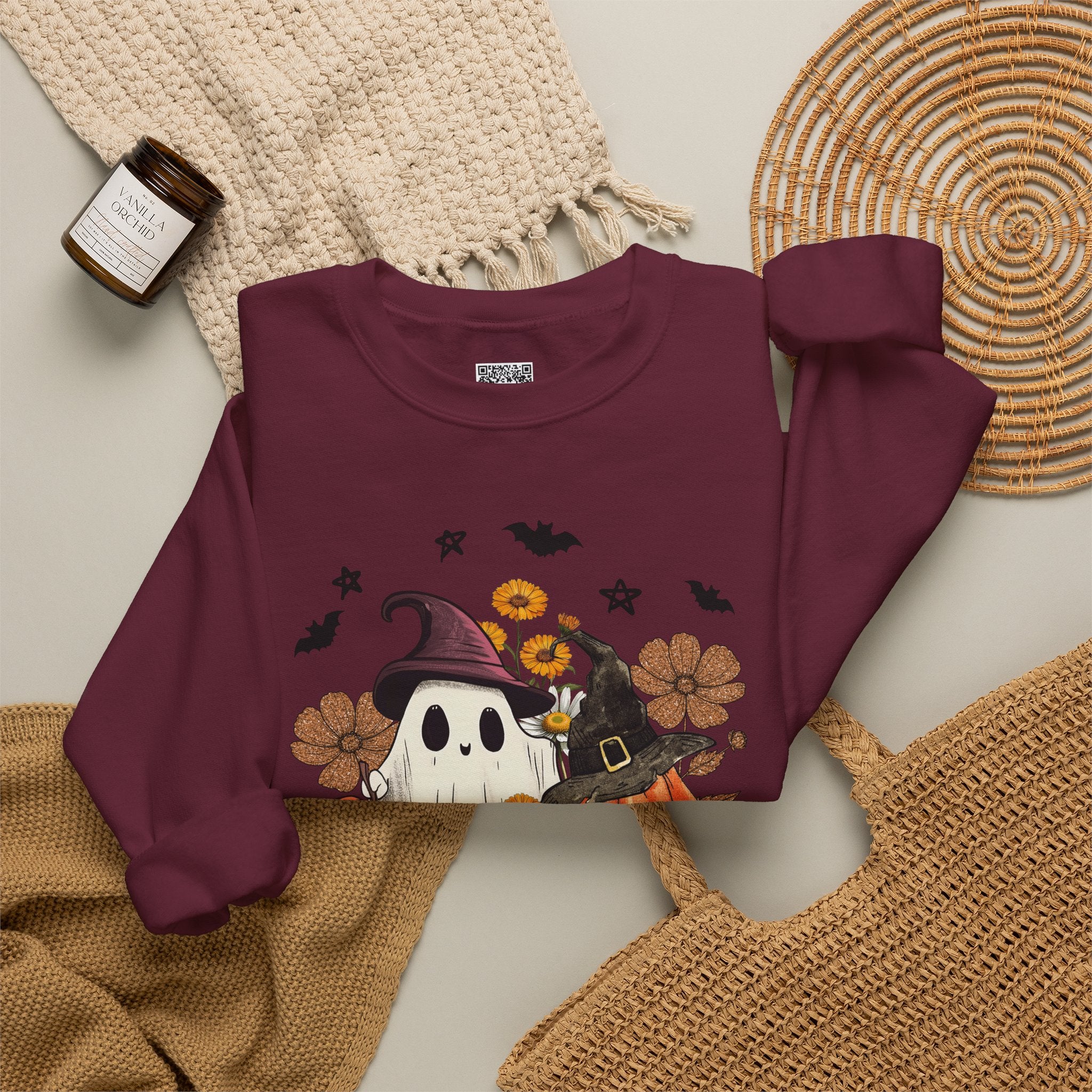 Witch Ghost & Pumpkin Sweatshirt | Floral Spooky Season Crewneck | Cr8tive Designs