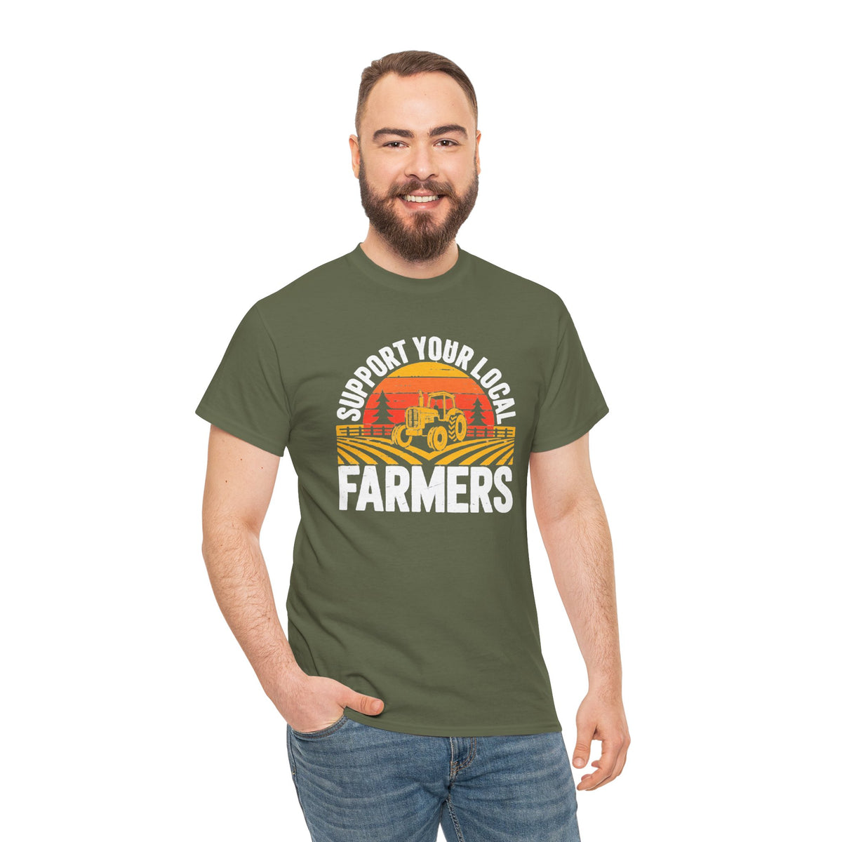 Support Your Local Farmers T-Shirt | Retro Tractor Sunset Graphic Tee | Cr8tive Designs