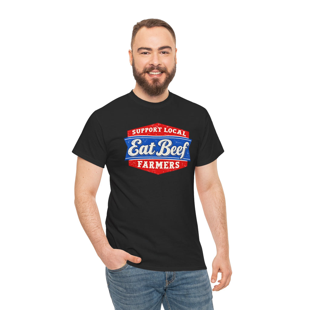 Support Local Farmers Eat Beef T-Shirt | Retro Badge Agriculture Graphic Tee | Cr8tive Designs