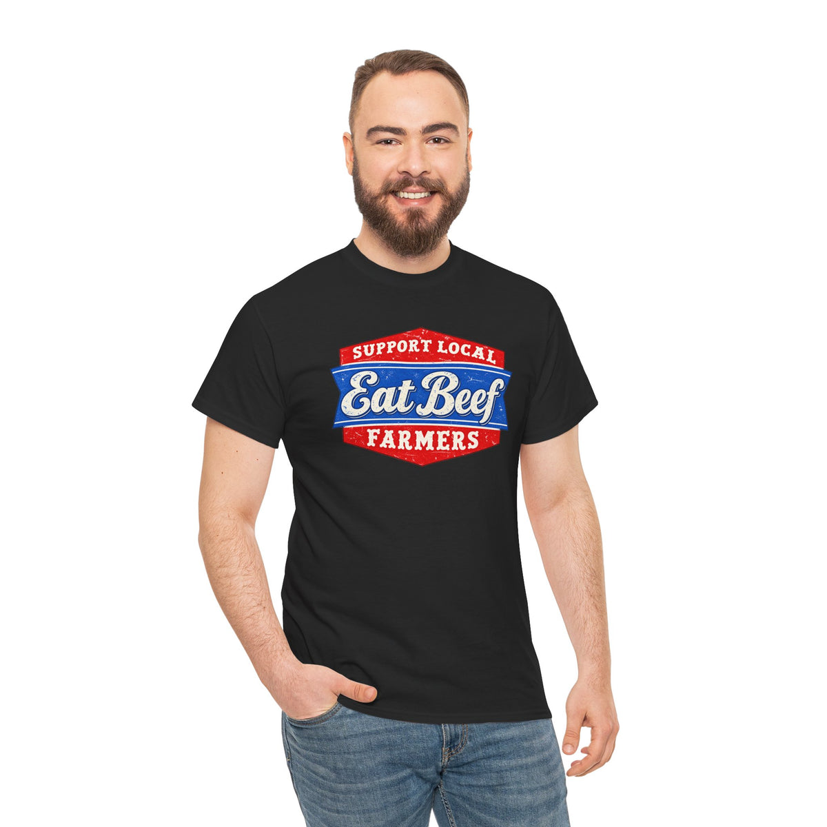 Support Local Farmers Eat Beef T-Shirt | Retro Badge Agriculture Graphic Tee | Cr8tive Designs