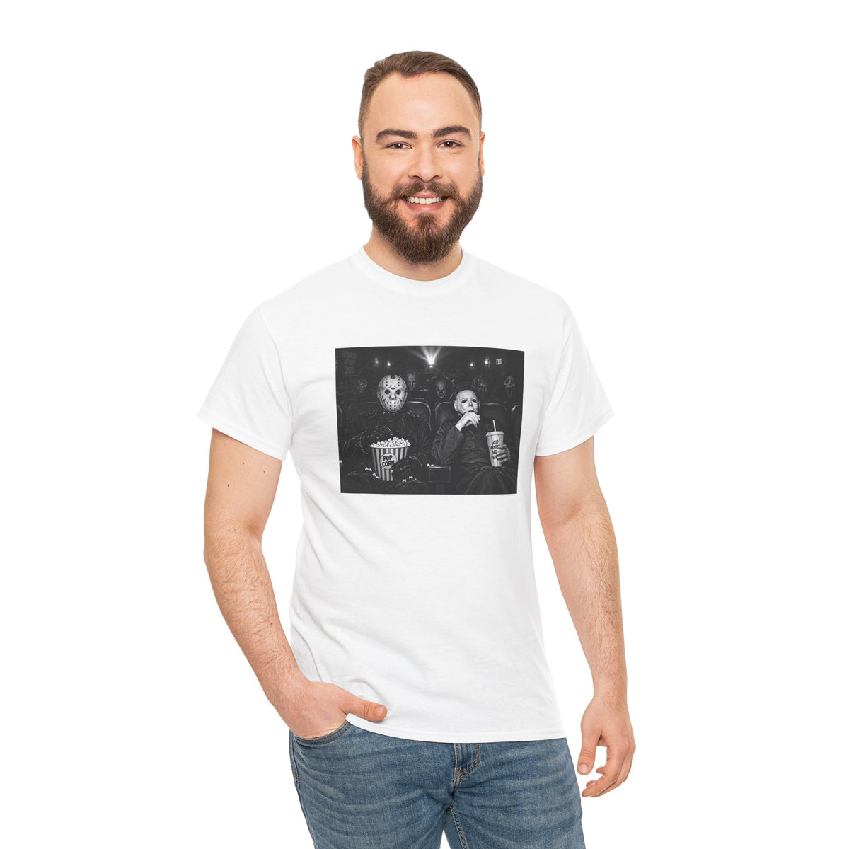 Horror Movie Night T-Shirt | Slasher Villains Theater Popcorn Graphic Tee | Cr8tive Designs