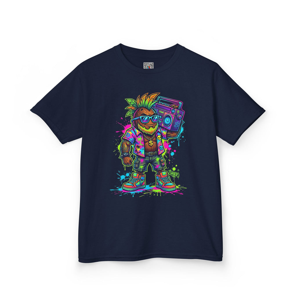 Kids Retro Streetwear T‑Shirt | Neon Skateboarder with Boombox Graphic | Cr8tive Designs