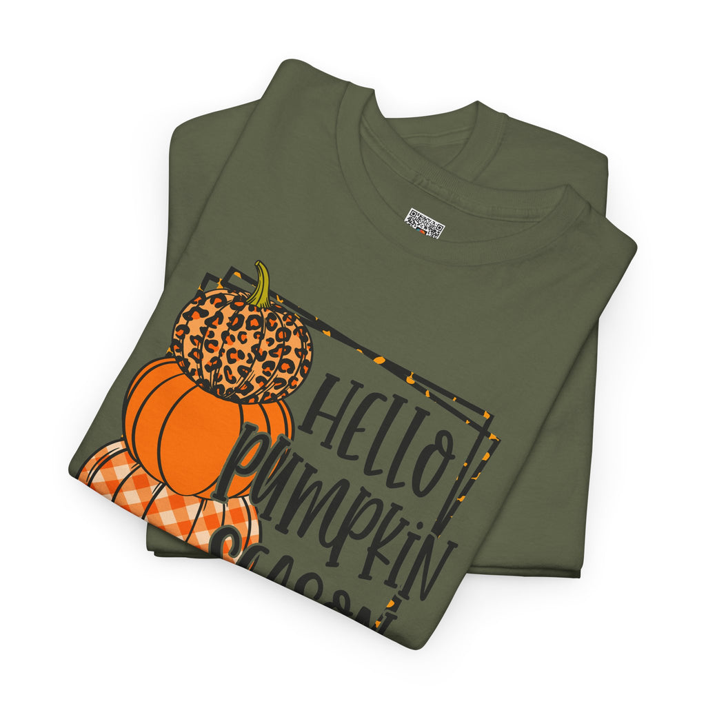 Hello Pumpkin Season Tee | Rustic Fall Stacked Pumpkins T-Shirt | Cr8tive Designs