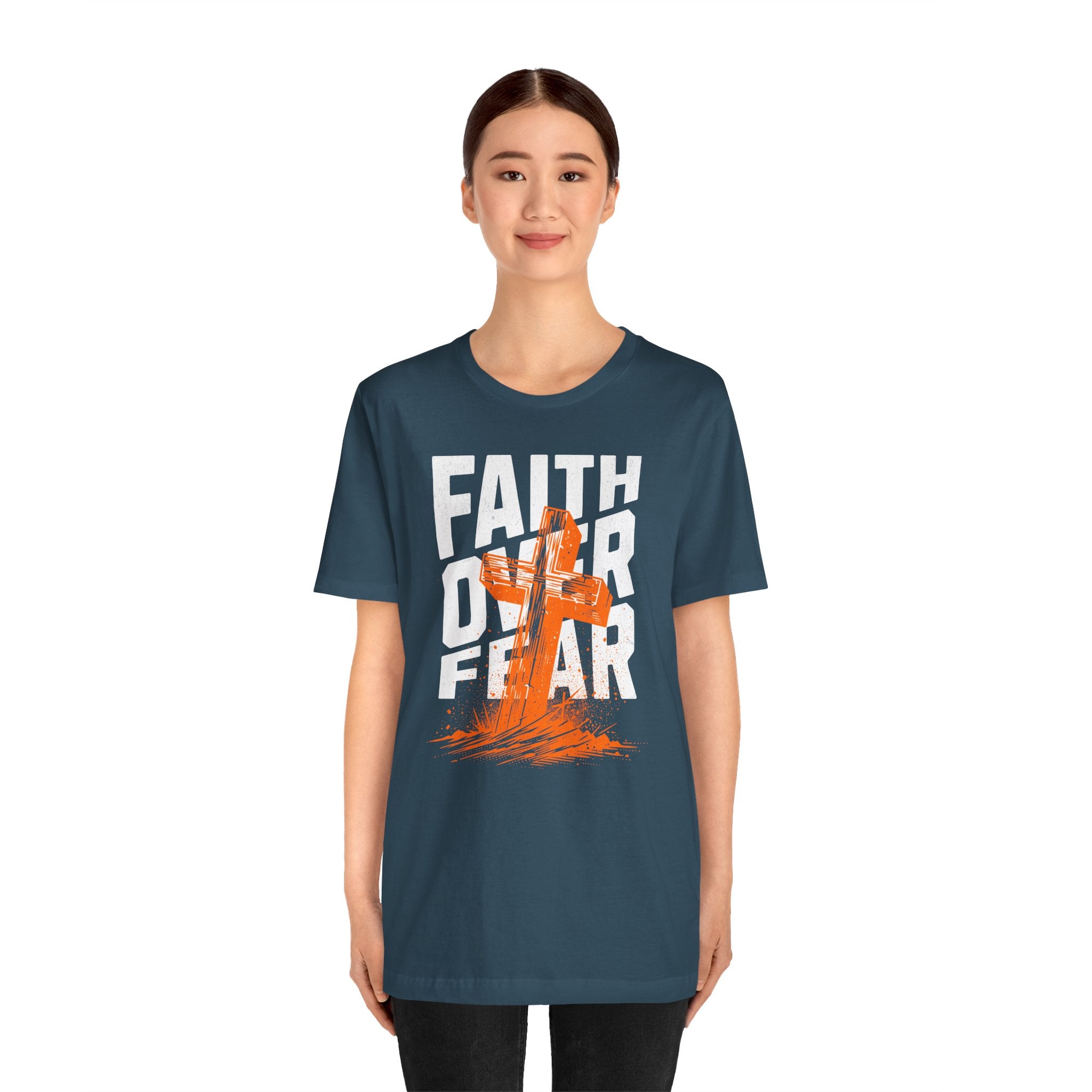 Faith Over Fear Tee | Christian Cross Inspirational Short Sleeve Shirt | Cr8tive Designs