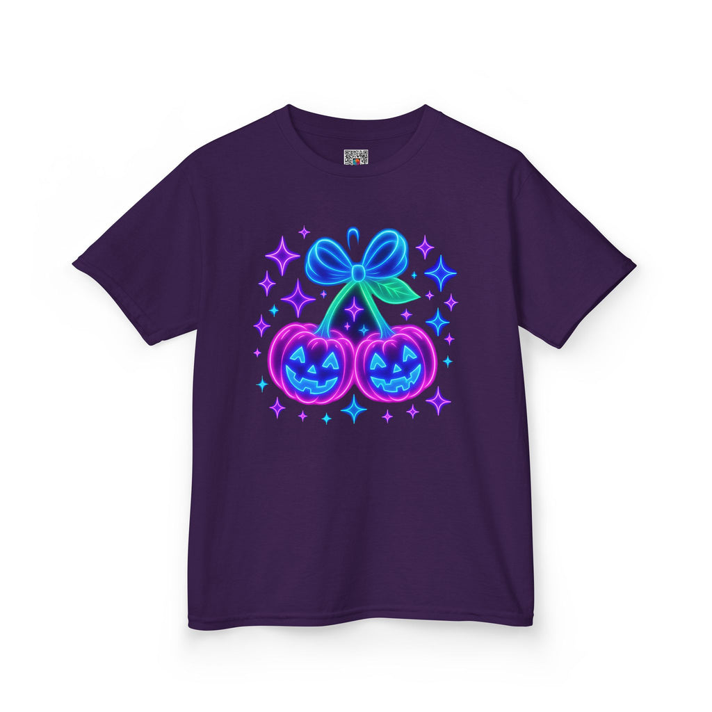 Kids T-Shirt | Neon Halloween Jack-O’-Lantern Cherries Graphic | Cr8tive Designs