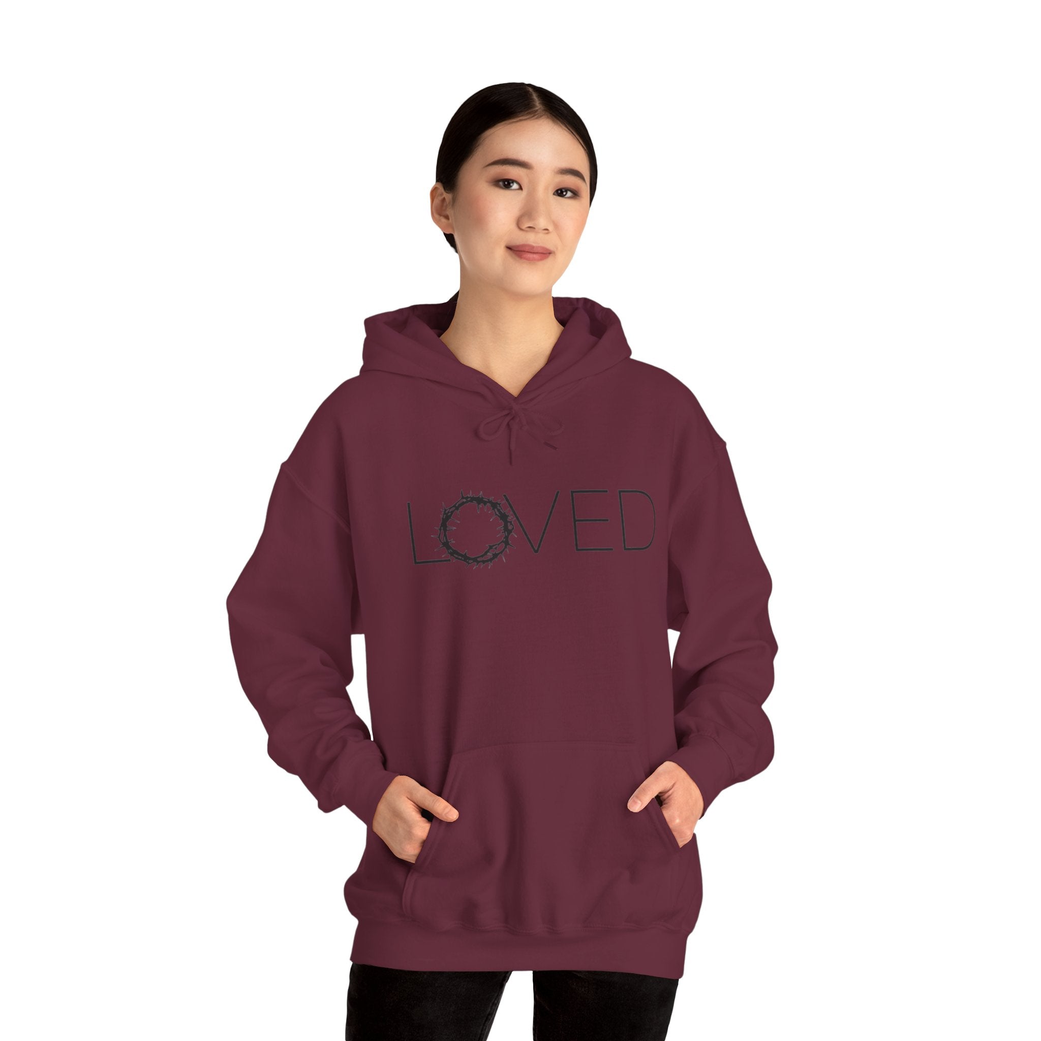 Loved Wreath Hoodie — "LOVED" Minimal Script Pullover/Cr8tive Designs